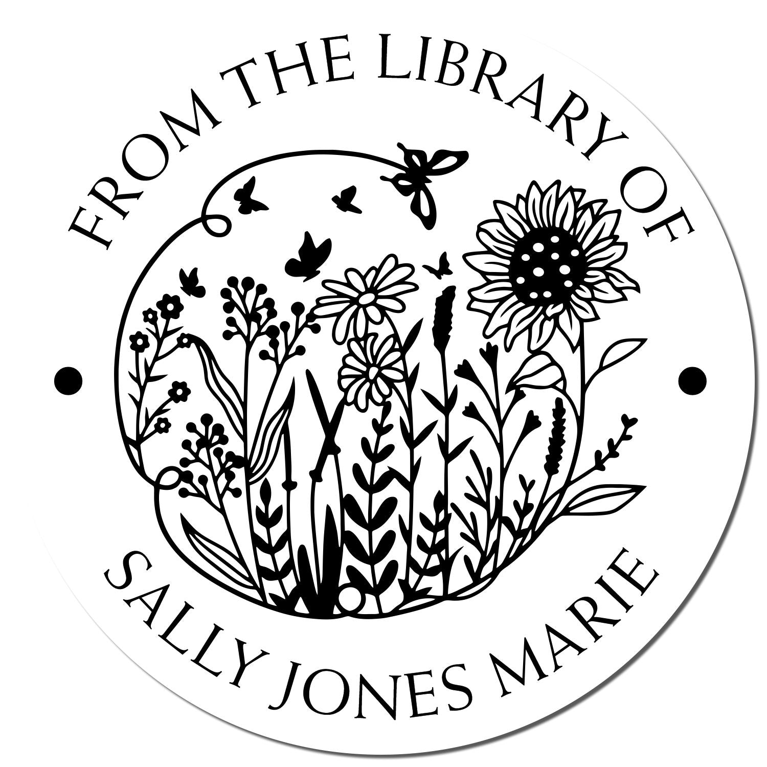 Wood Handle Blooming Field of Flowers Custom My Library Stamp - Engineer Seal Stamps