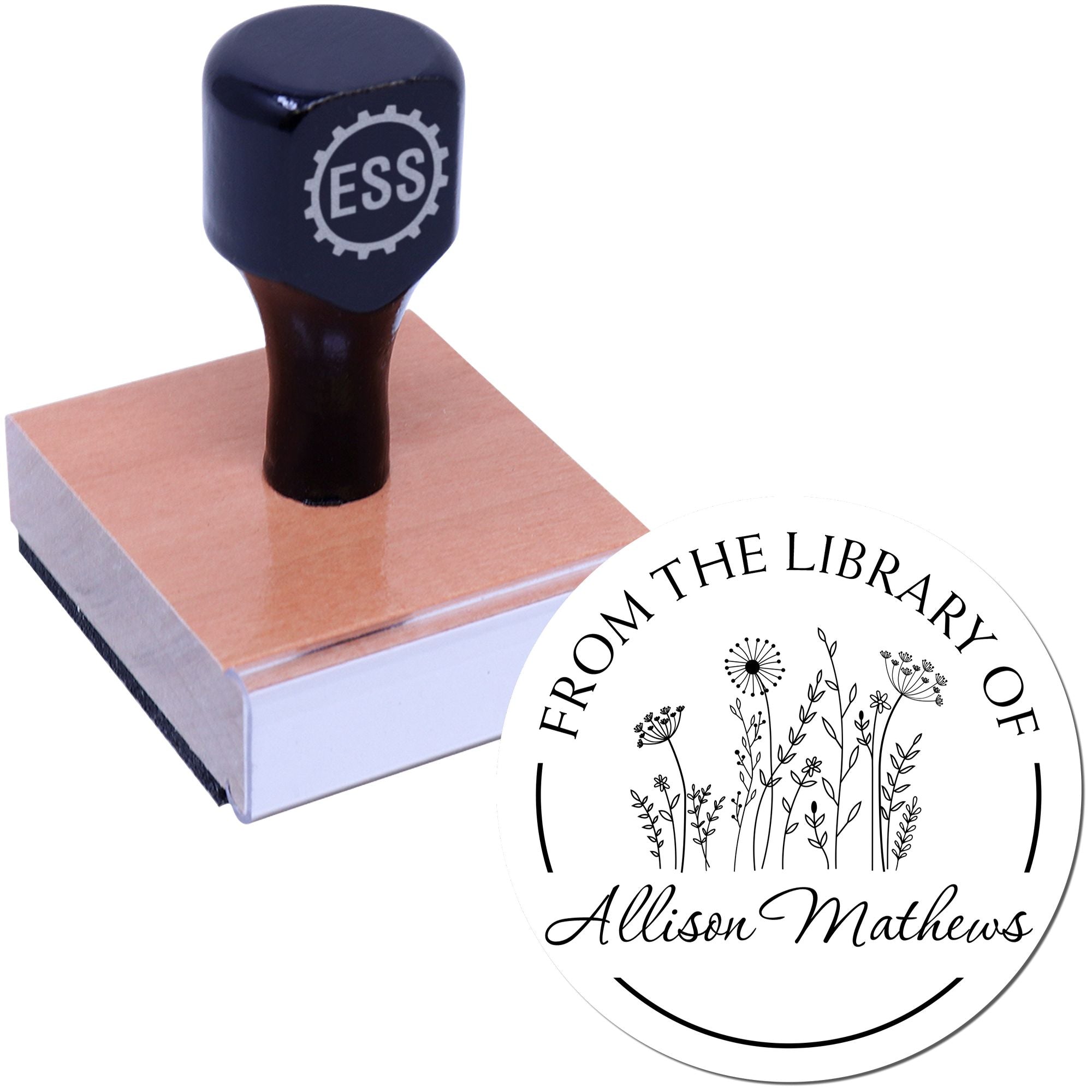 Wood Handle Petalicious Flowers Custom My Library Stamper - Engineer Seal Stamps