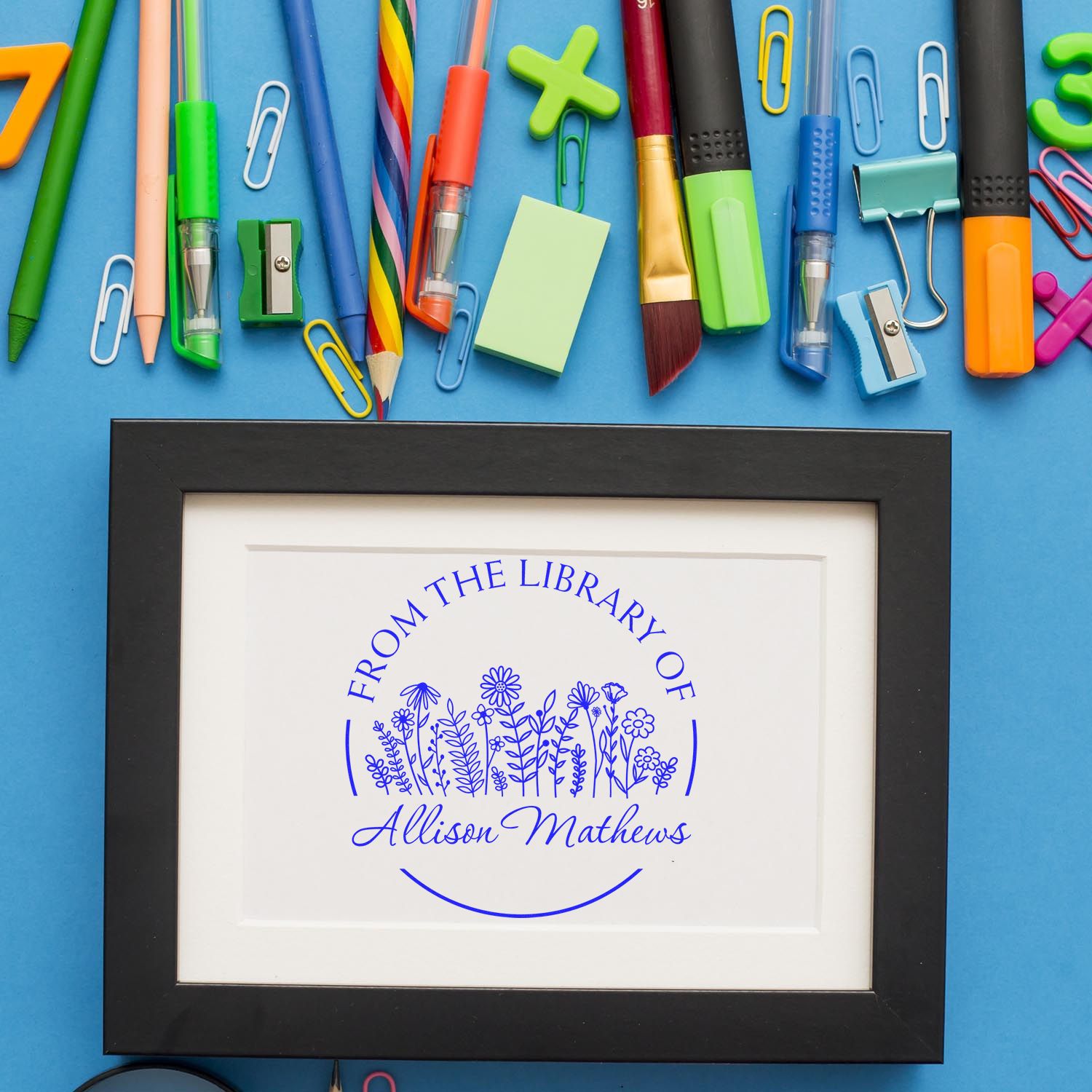 Self-Inking Blossoming Bouquet Custom Made Library Stamper - Engineer Seal Stamps