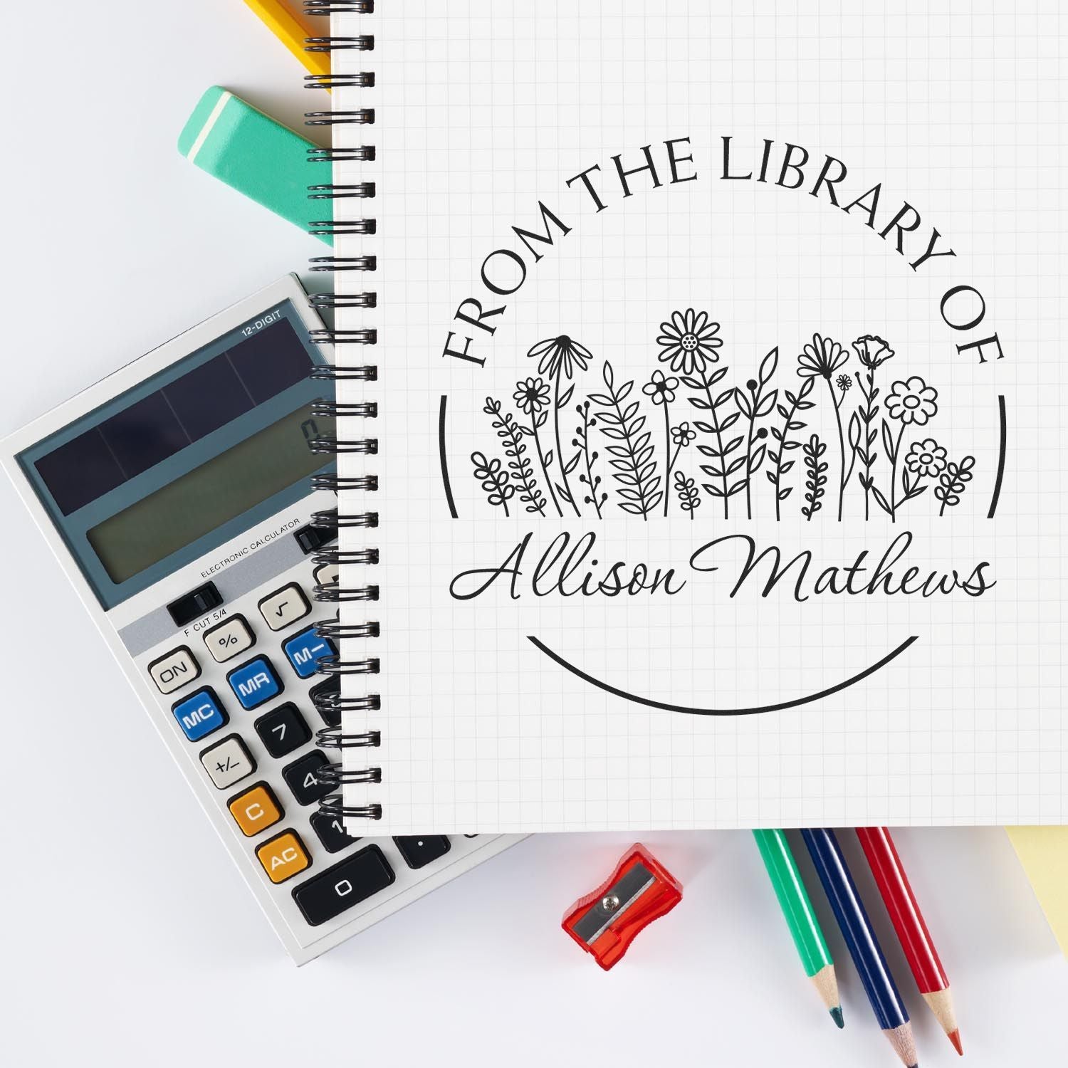 Pre-Inked Blossoming Bouquet Customized Bibliophile Stamper - Engineer Seal Stamps