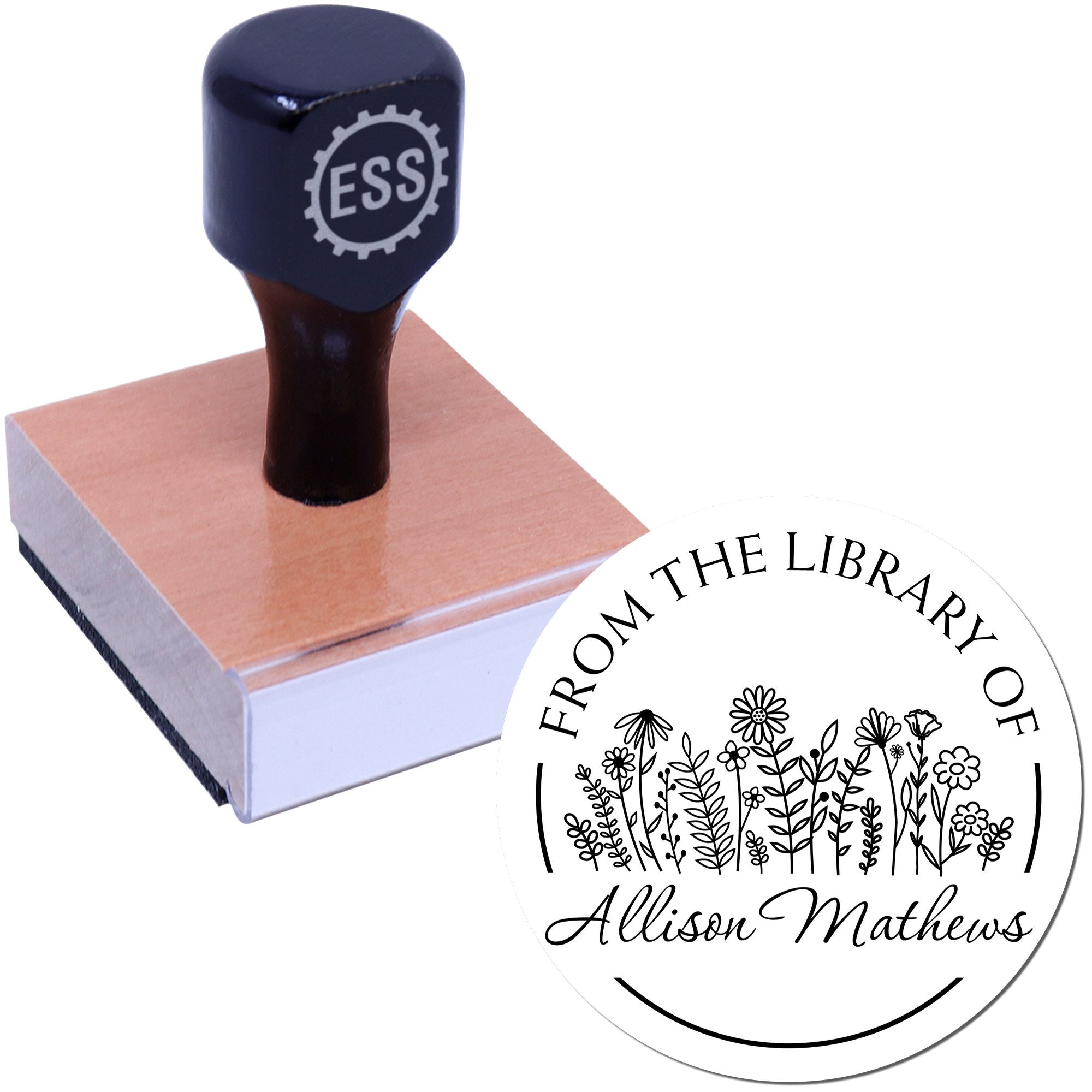 Wood Handle Blossoming Bouquet Custom Name Stamper - Engineer Seal Stamps