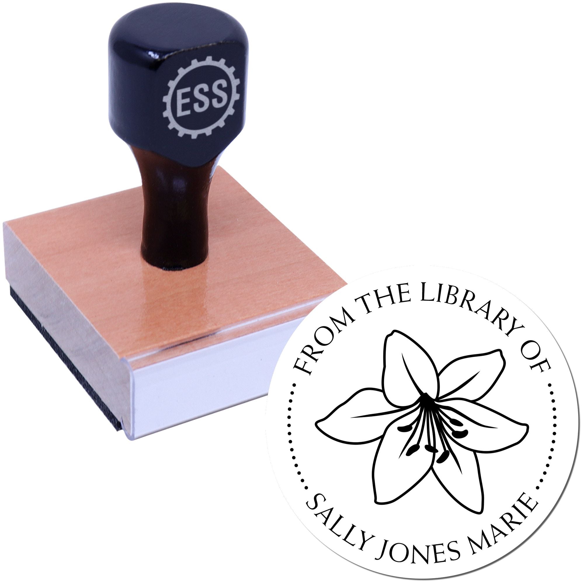Wood Handle Whimsy Flower Custom Name Inscription Stamp - Engineer Seal Stamps