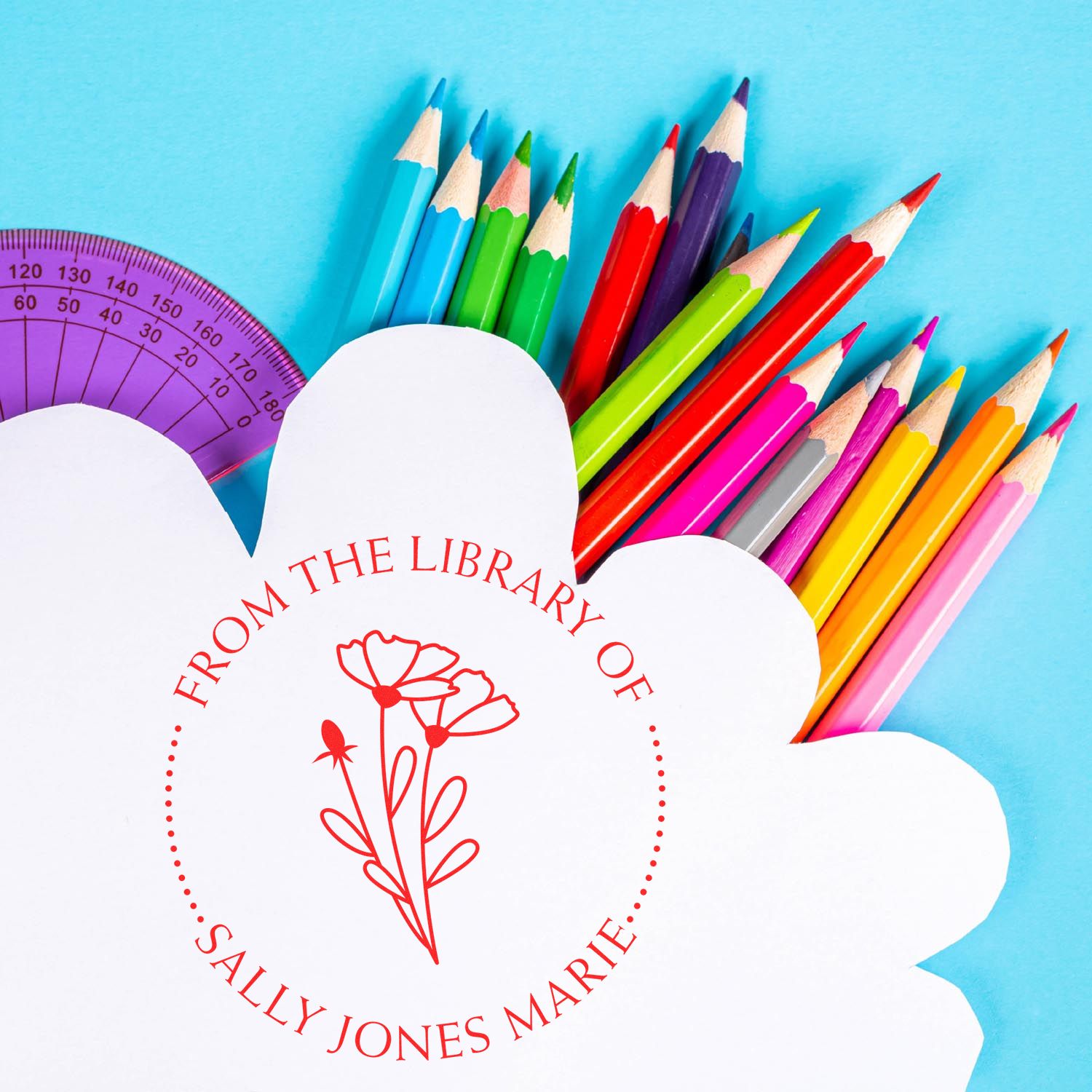 PSI Pre-Inked Graceful Petals Personalized Book Ownership Label Stamper - Engineer Seal Stamps