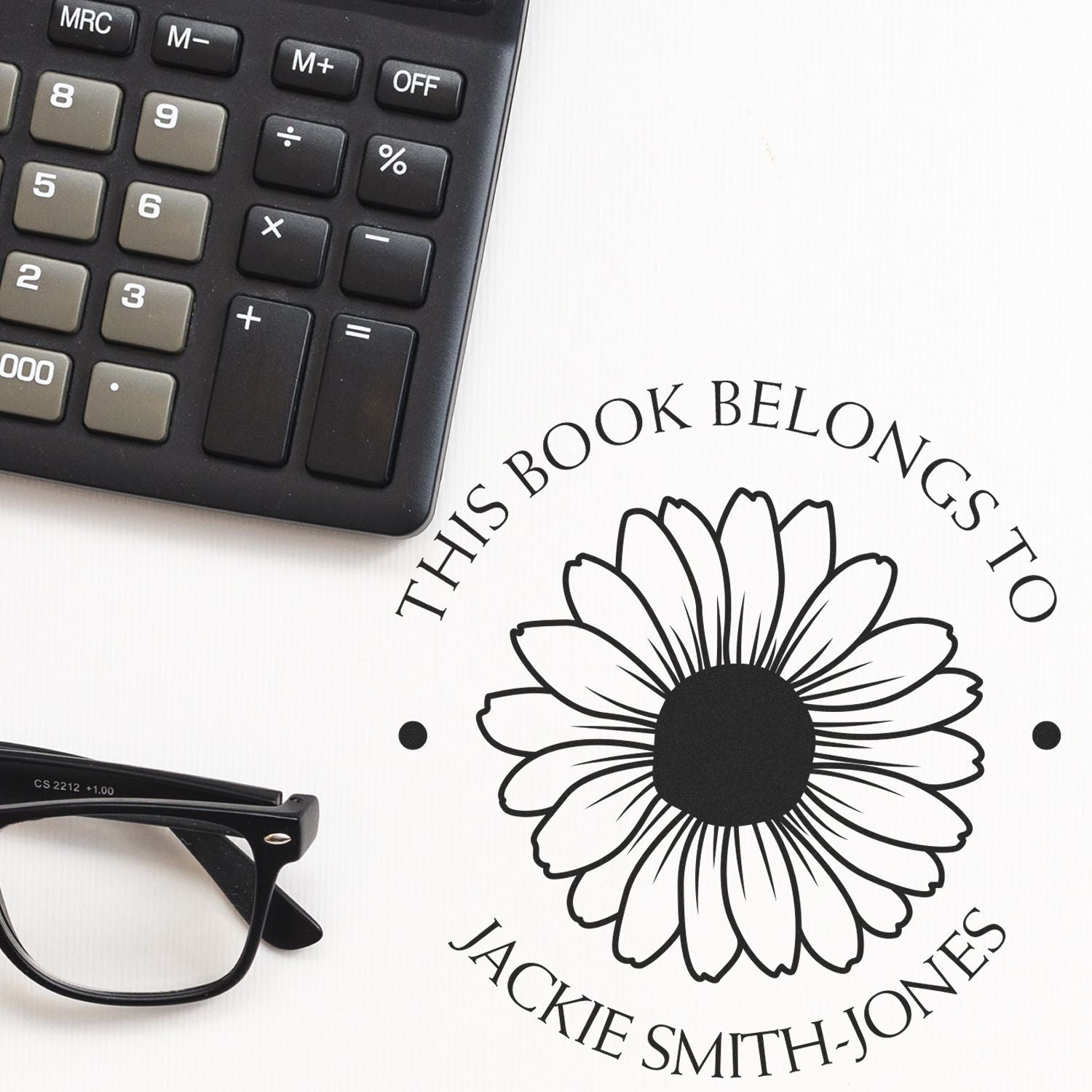 PSI Pre-Inked Vibrant Daisy Personalized Book Property Stamp - Engineer Seal Stamps