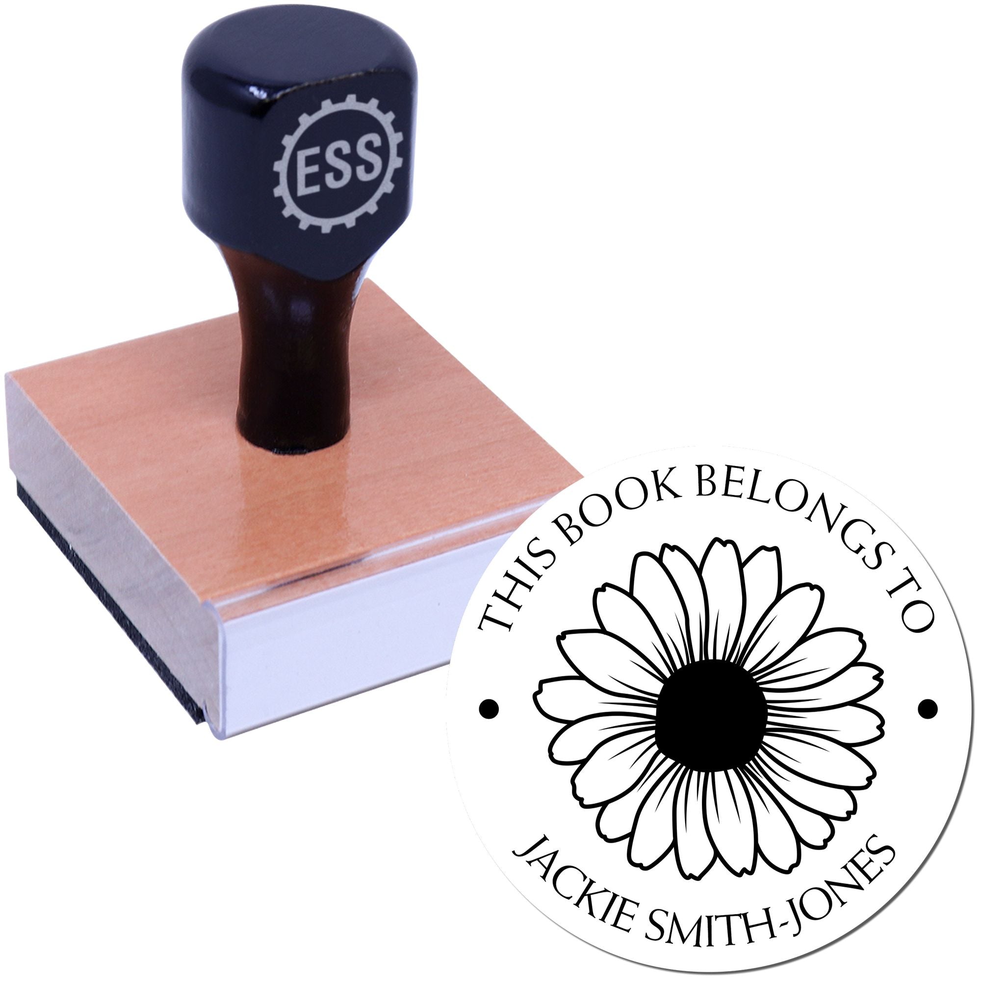 Wood Handle Vibrant Daisy Custom Ownership Stamp - Engineer Seal Stamps