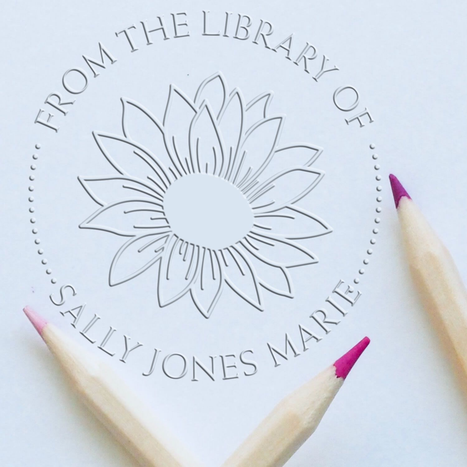 Desk Bountiful Sunflower Custom Made Library Name Paper Embosser - Engineer Seal Stamps