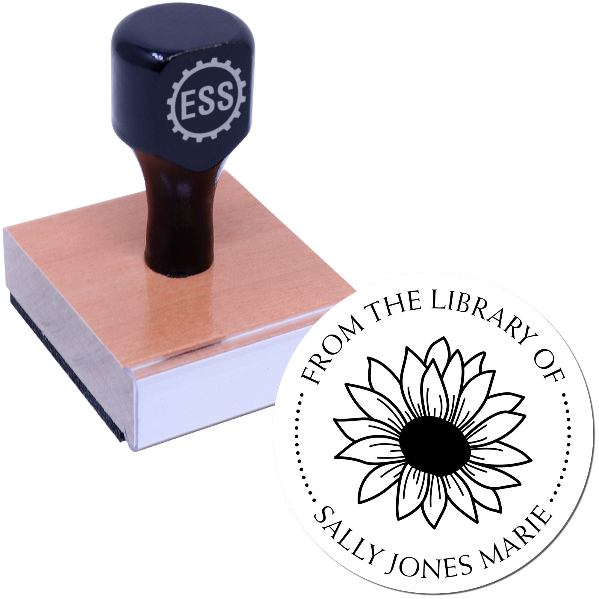 Wood Handle Bountiful Sunflower Custom Ownership Stamper - Engineer Seal Stamps