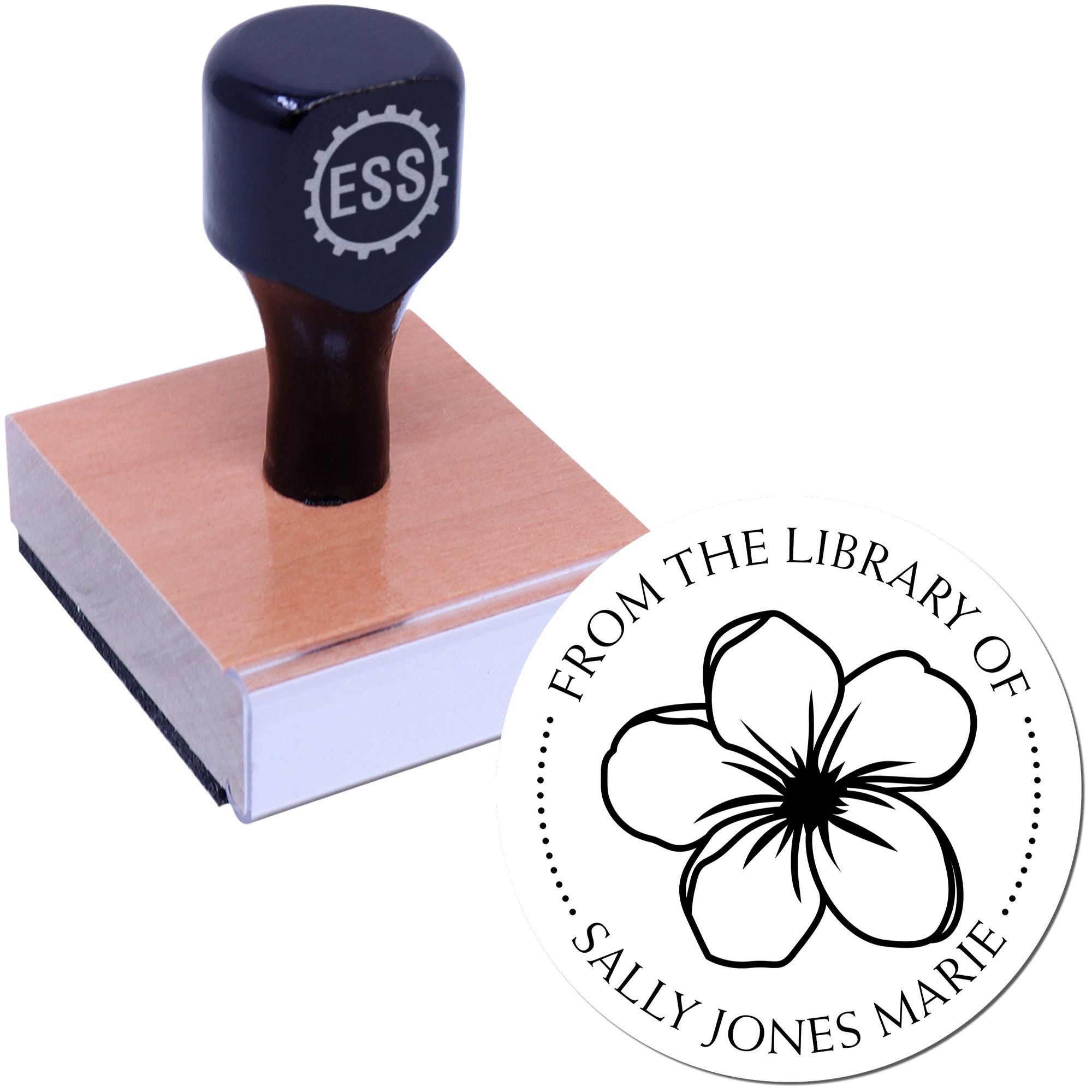 Wood Handle Charming Blooms Custom Personal Library Stamp - Engineer Seal Stamps