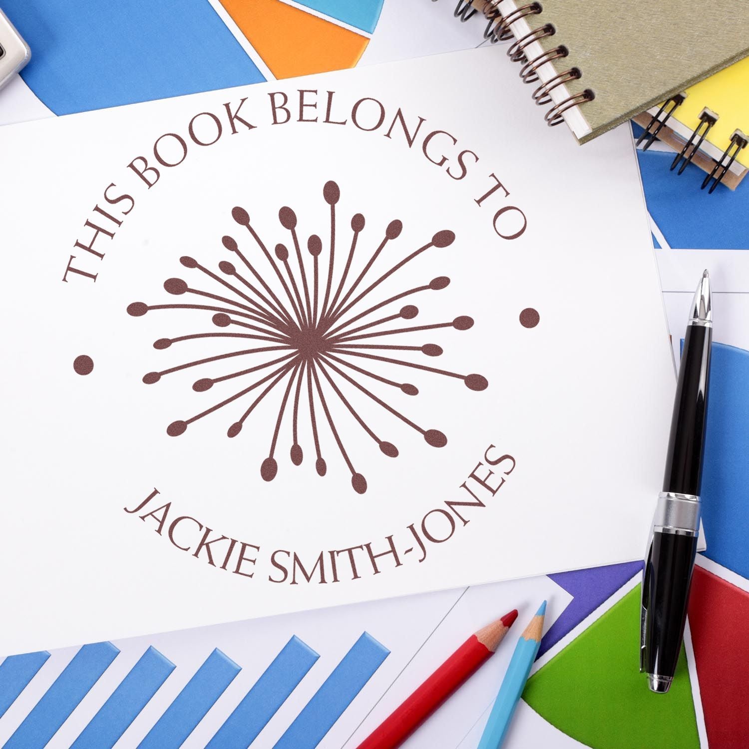 Pre-Inked Radiant Stems Customized Book Name Stamp - Engineer Seal Stamps