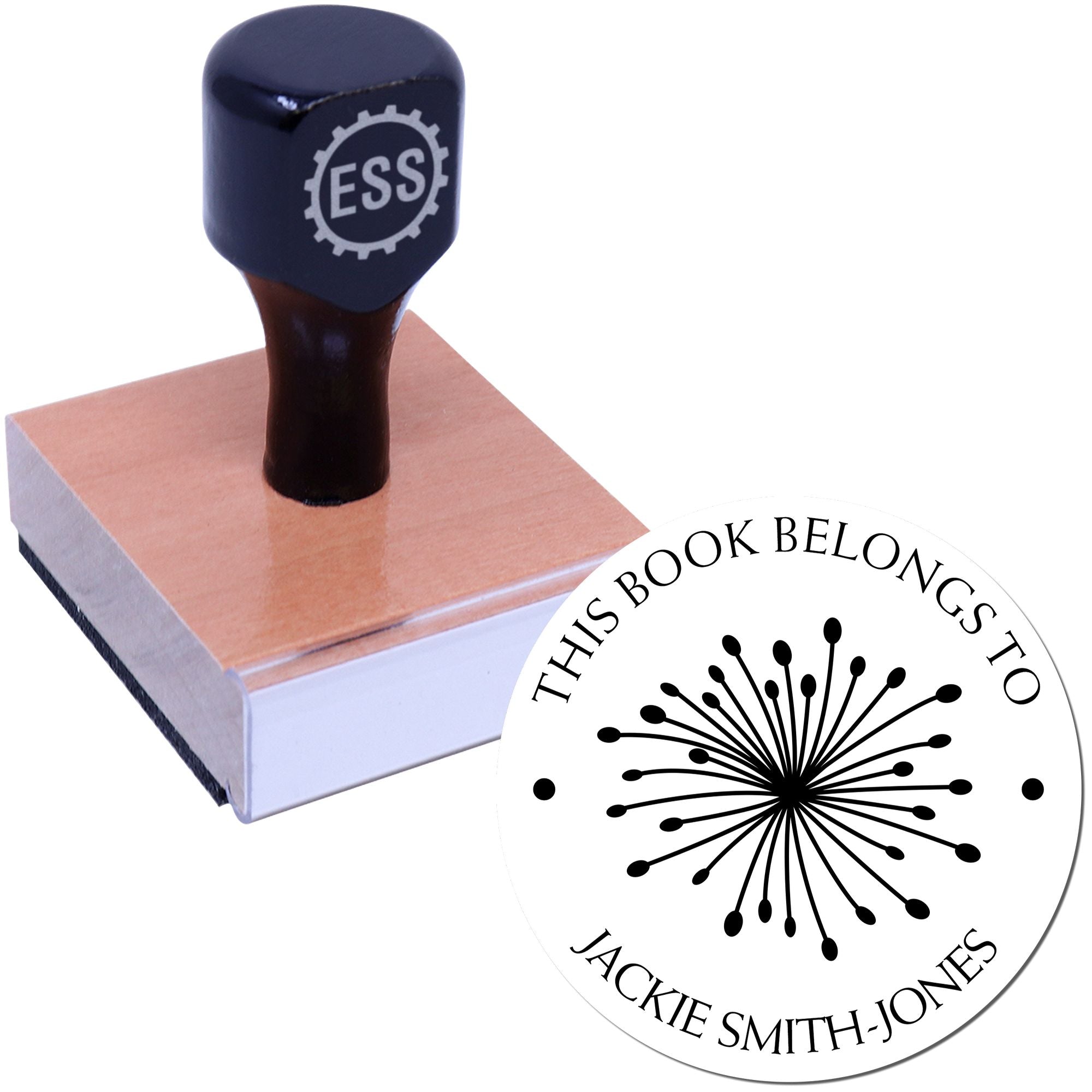 Wood Handle Radiant Stems Personalized Private Library Stamper - Engineer Seal Stamps