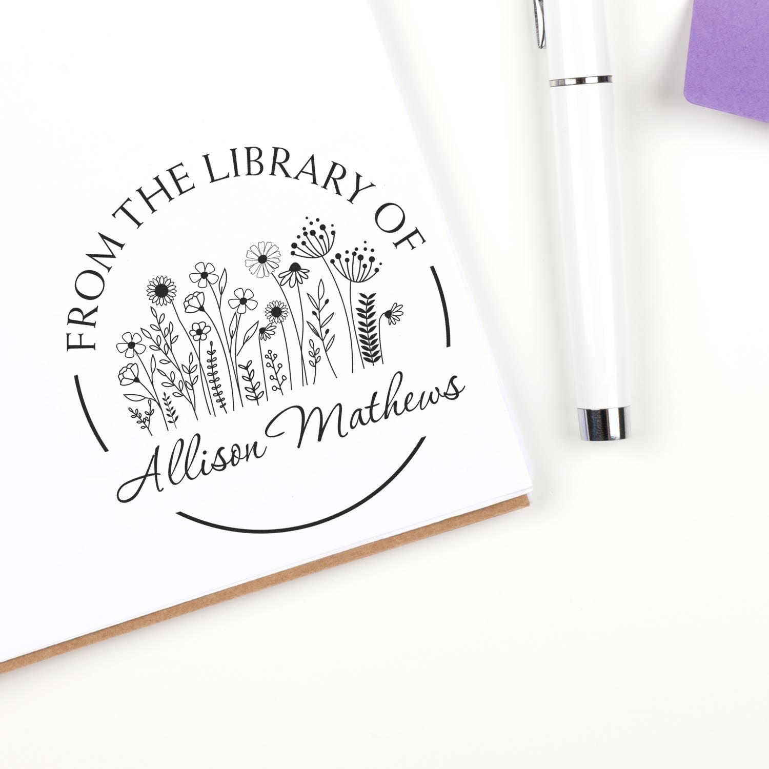 Self-Inking Exquisite Wild Flowers Customized My Library Stamp - Engineer Seal Stamps