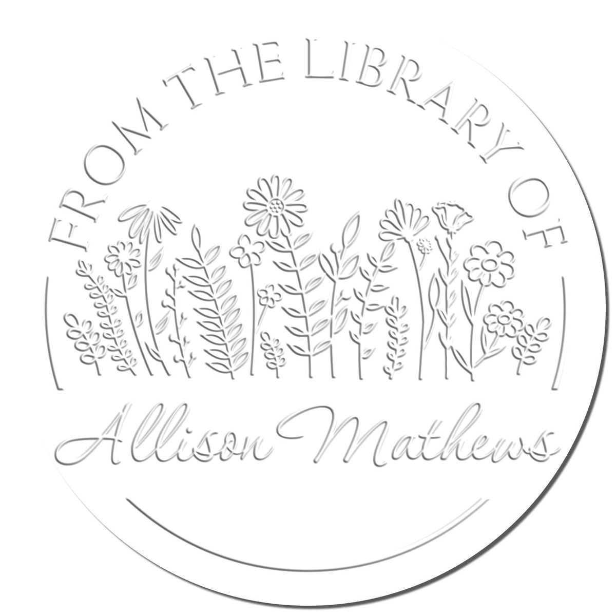 Shiny floral stamp featuring a custom book lover embossing seal with soft, elegant flower design for decorative embossing projects.