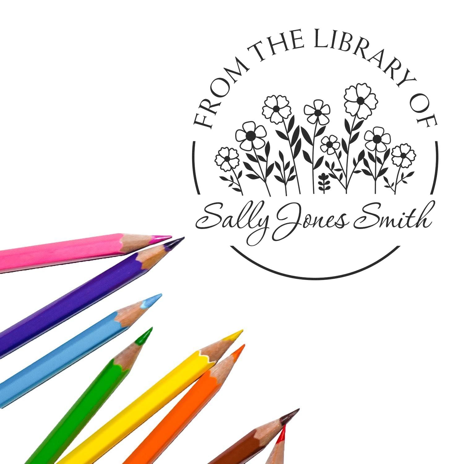 Pre-Inked Elegant Petals Customized Bookworm Stamp - Engineer Seal Stamps