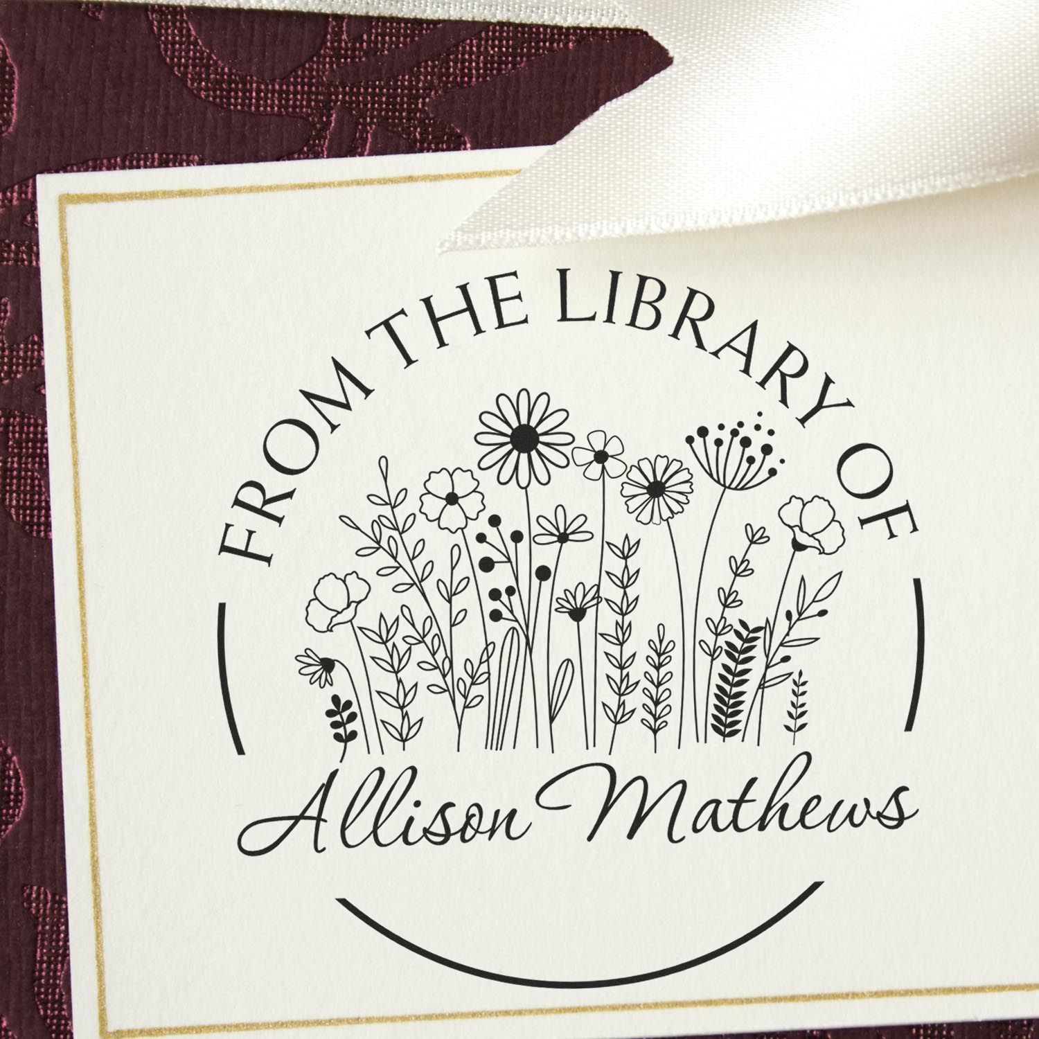 PSI Pre-Inked Enchanting Blooms Custom Made Book Ownership Stamp - Engineer Seal Stamps