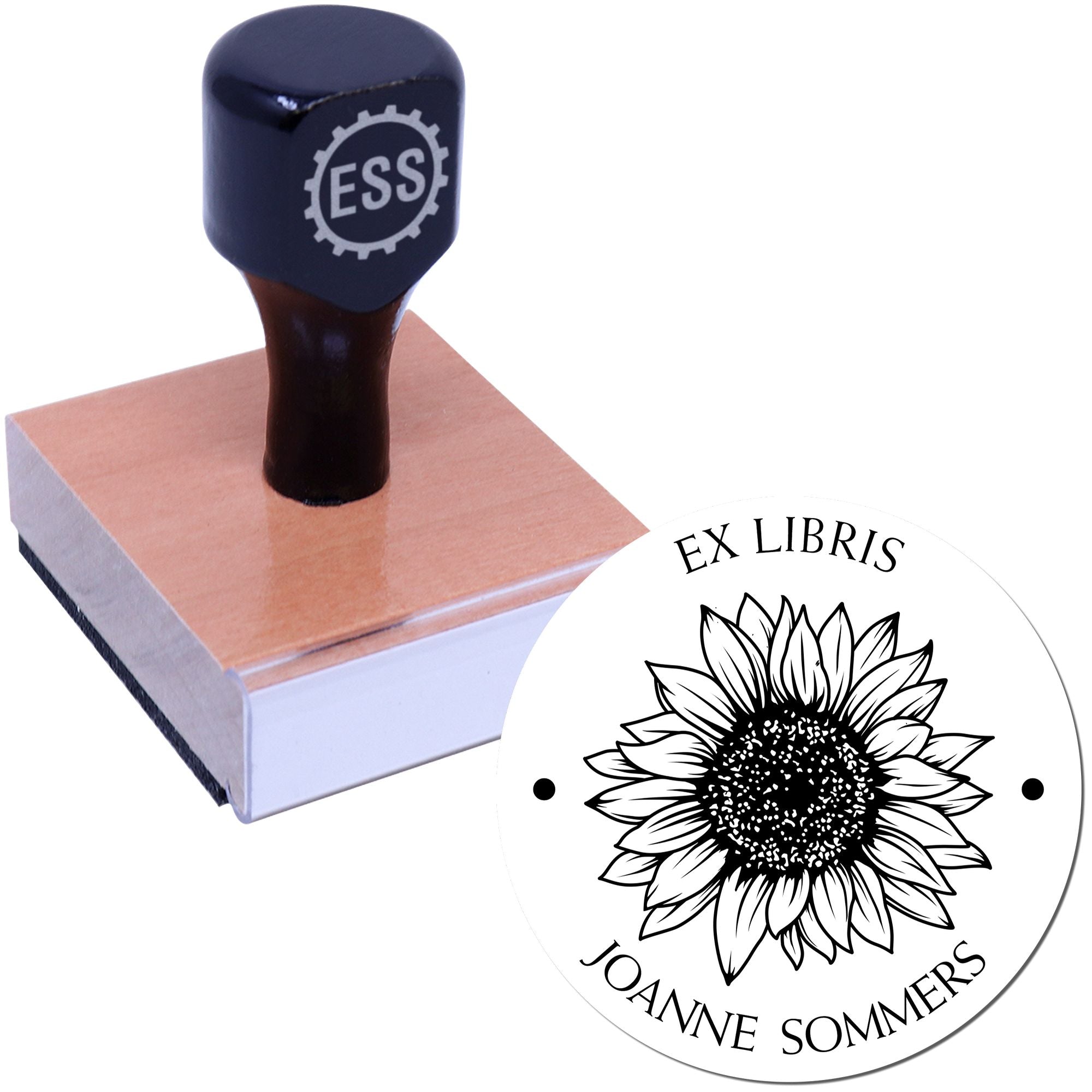 Wood Handle Serene Sunflower Personalized Reader Stamper - Engineer Seal Stamps