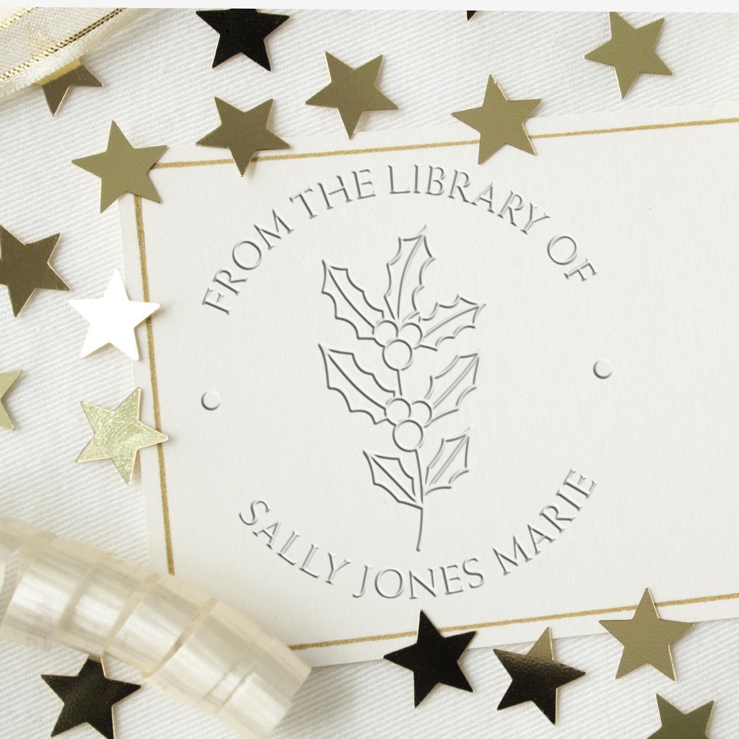 Hybrid December Holly Custom Made Personal Library Embossed Stamp - Engineer Seal Stamps