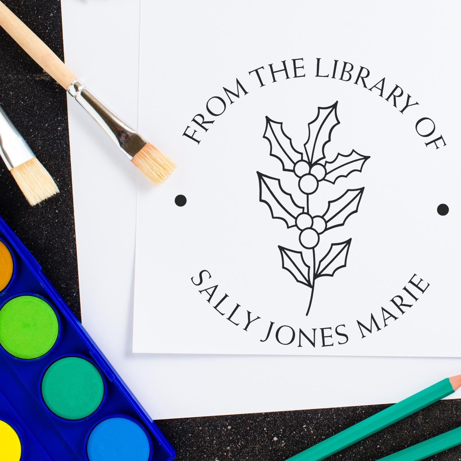 Self-Inking December Holly Custom Made Book Stamp - Engineer Seal Stamps