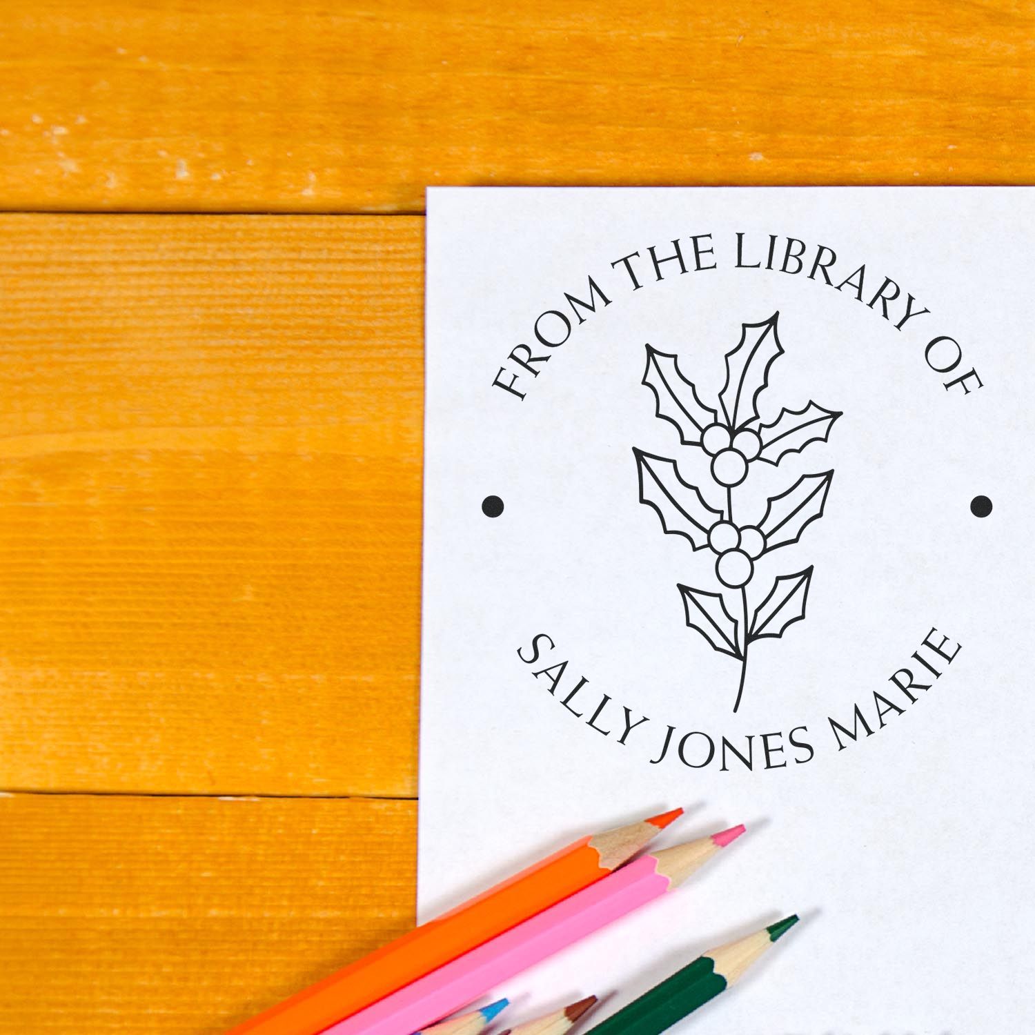 Self-Inking December Holly Custom Made Book Stamp - Engineer Seal Stamps