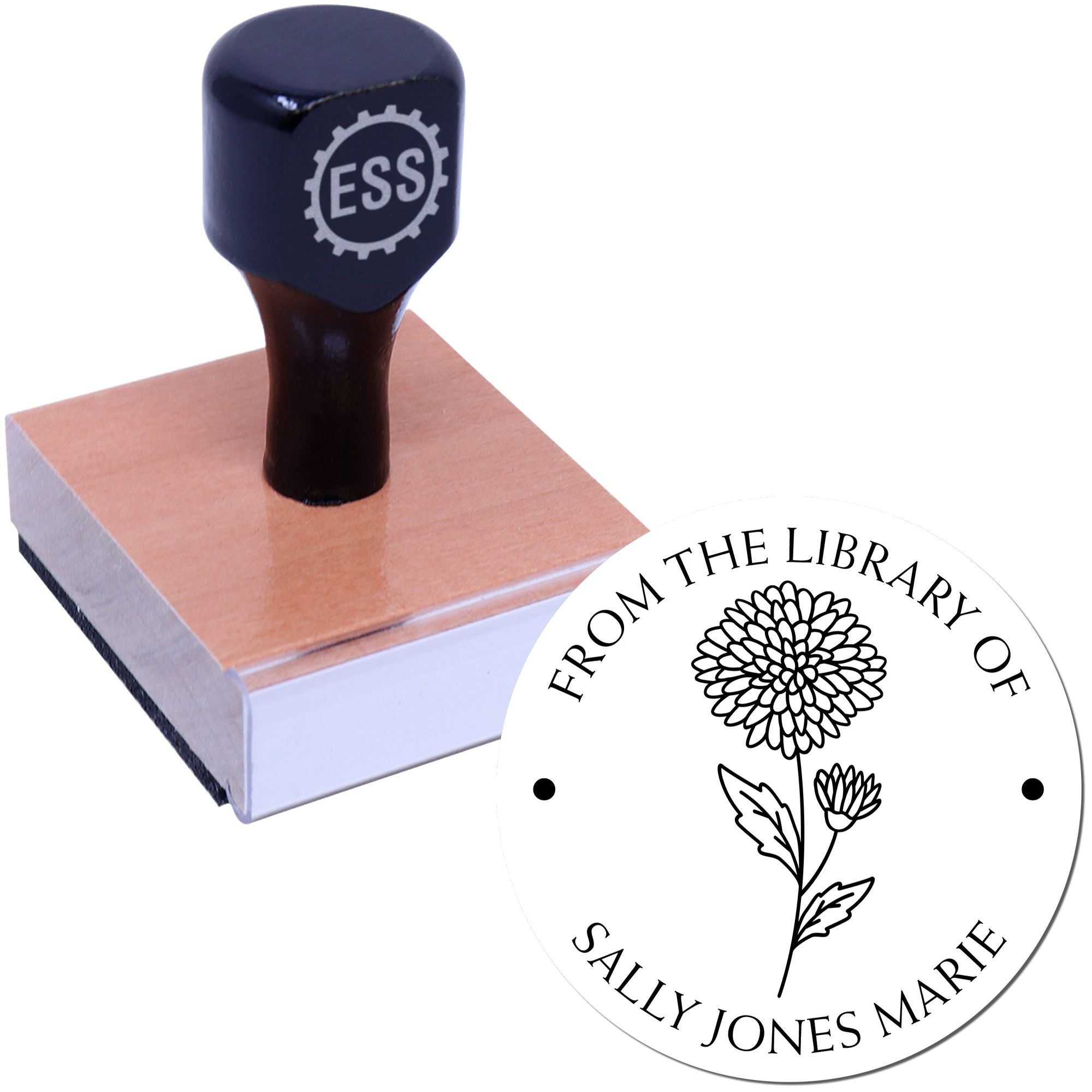 Wood Handle November Chrysantemum Custom Bibliophile Stamp - Engineer Seal Stamps