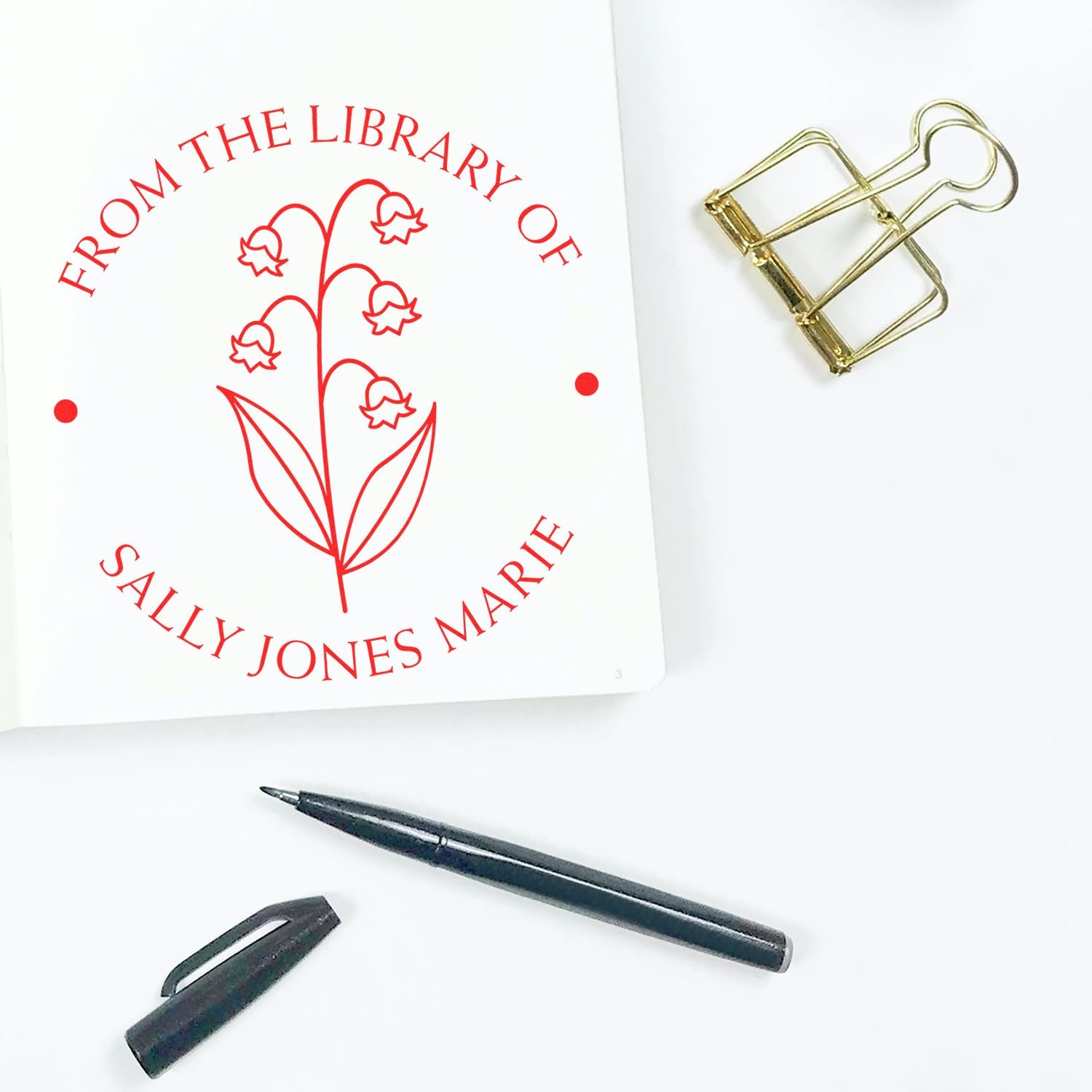 Self-Inking May Lily of the Valley Custom Made Book Lover Stamp - Engineer Seal Stamps