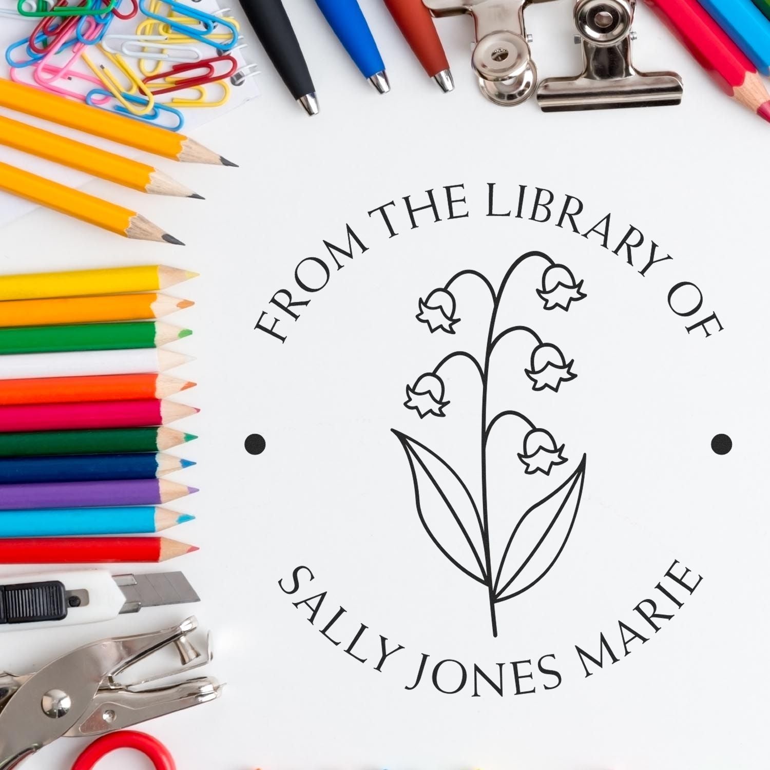 PSI Pre-Inked May Lily of the Valley Personalized Book Ownership Stamp - Engineer Seal Stamps