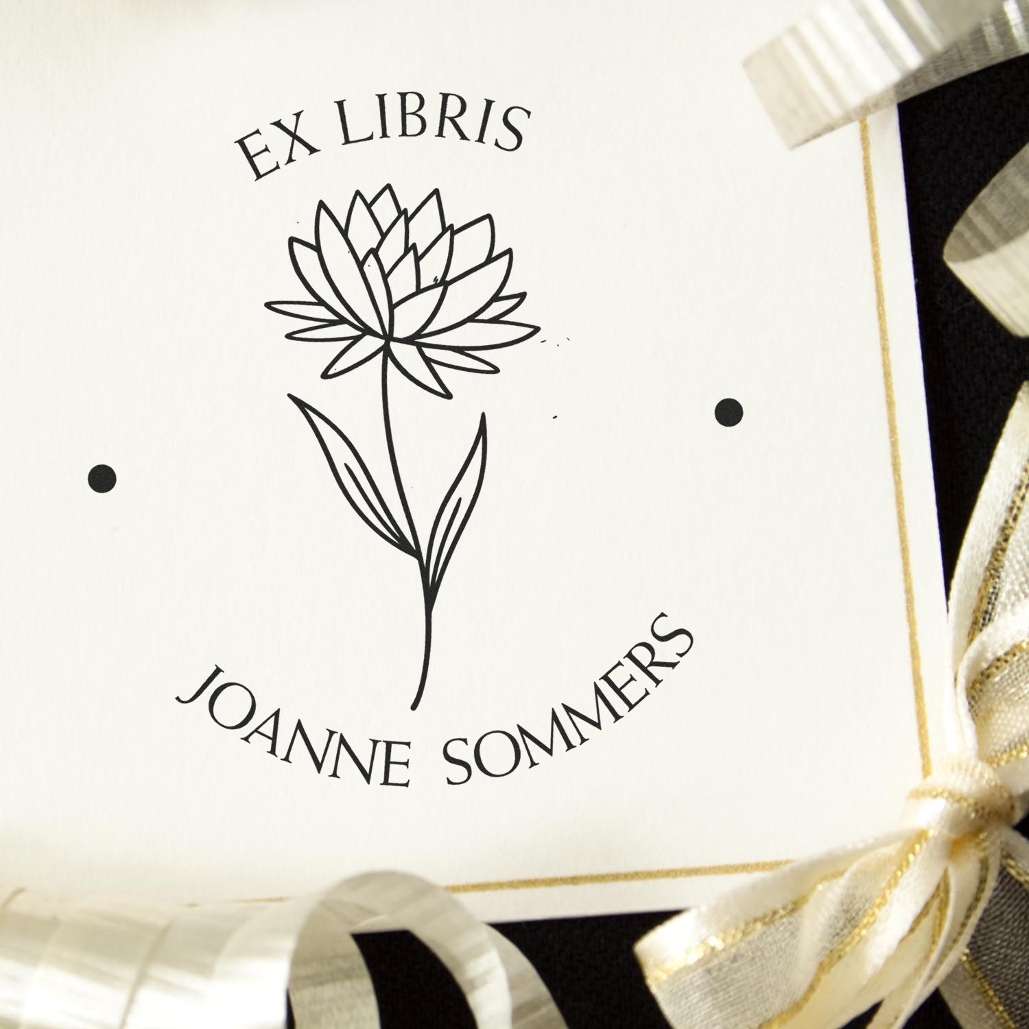 Pre-Inked July Water Lily Customized Bookplate Stamp - Engineer Seal Stamps