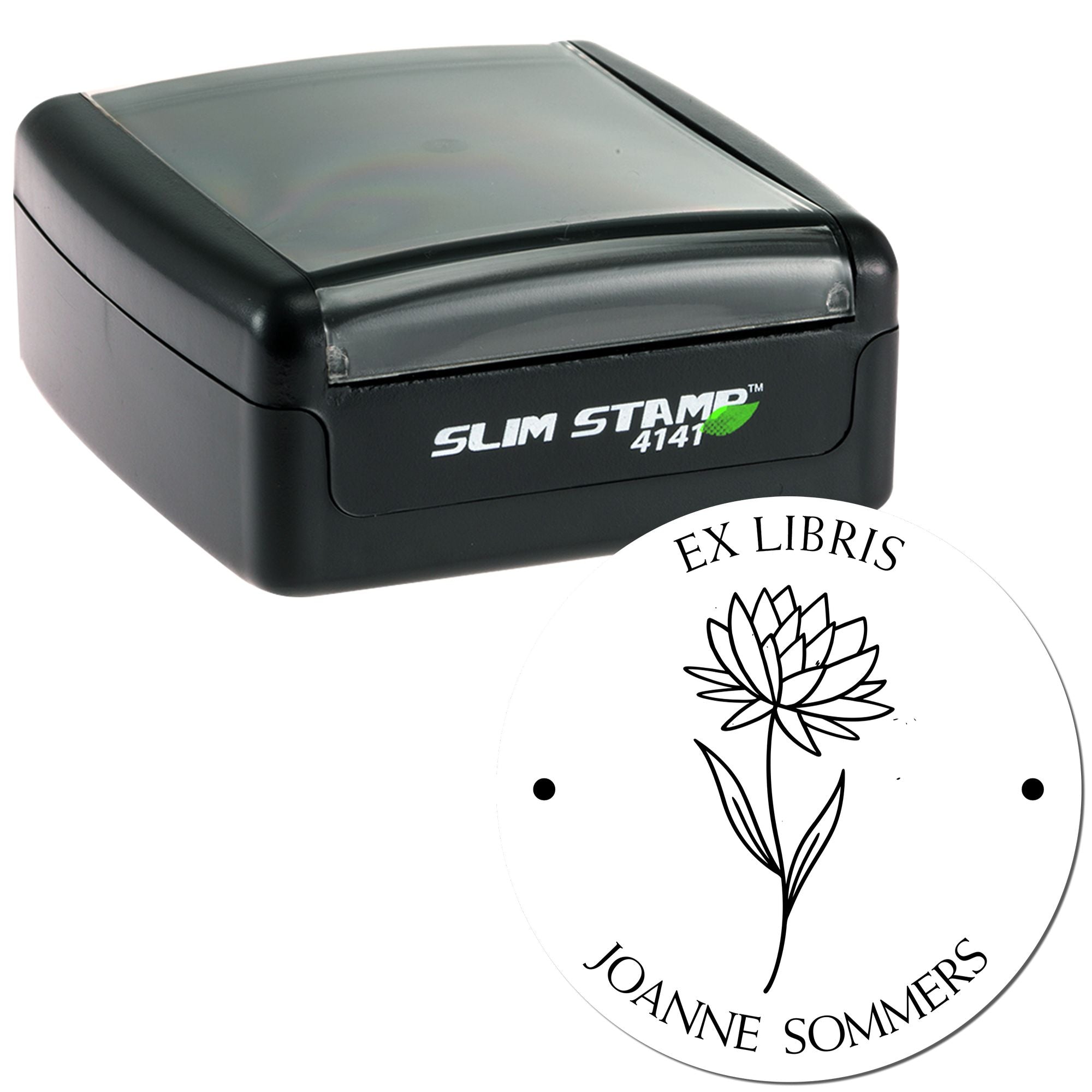 Pre-Inked July Water Lily Customized Bookplate Stamp - Engineer Seal Stamps