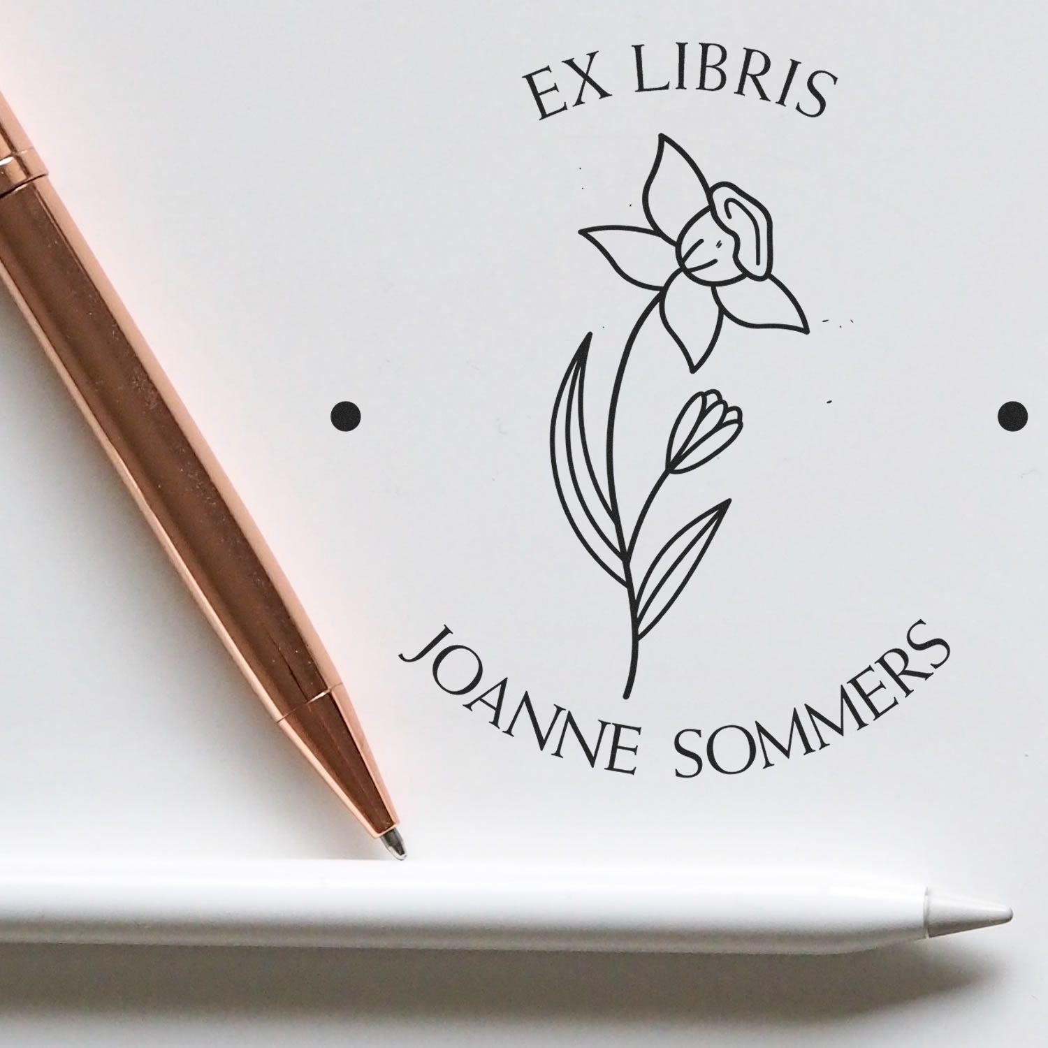 Wood Handle March Daffodil Custom Book Lover Stamp - Engineer Seal Stamps