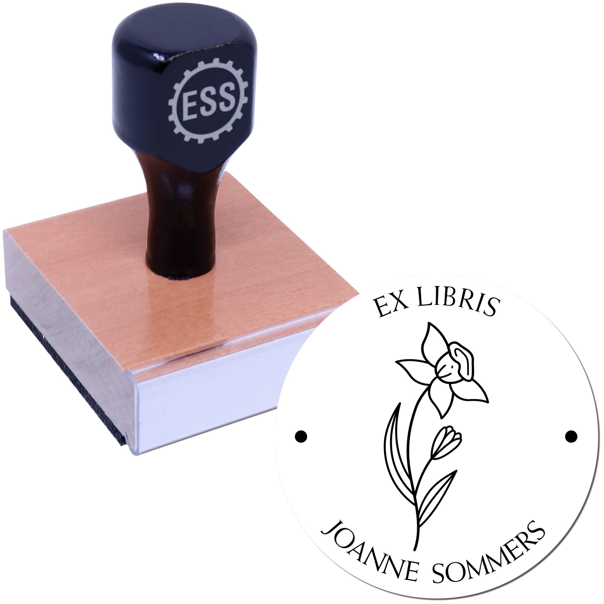 Wood Handle March Daffodil Custom Book Lover Stamp - Engineer Seal Stamps