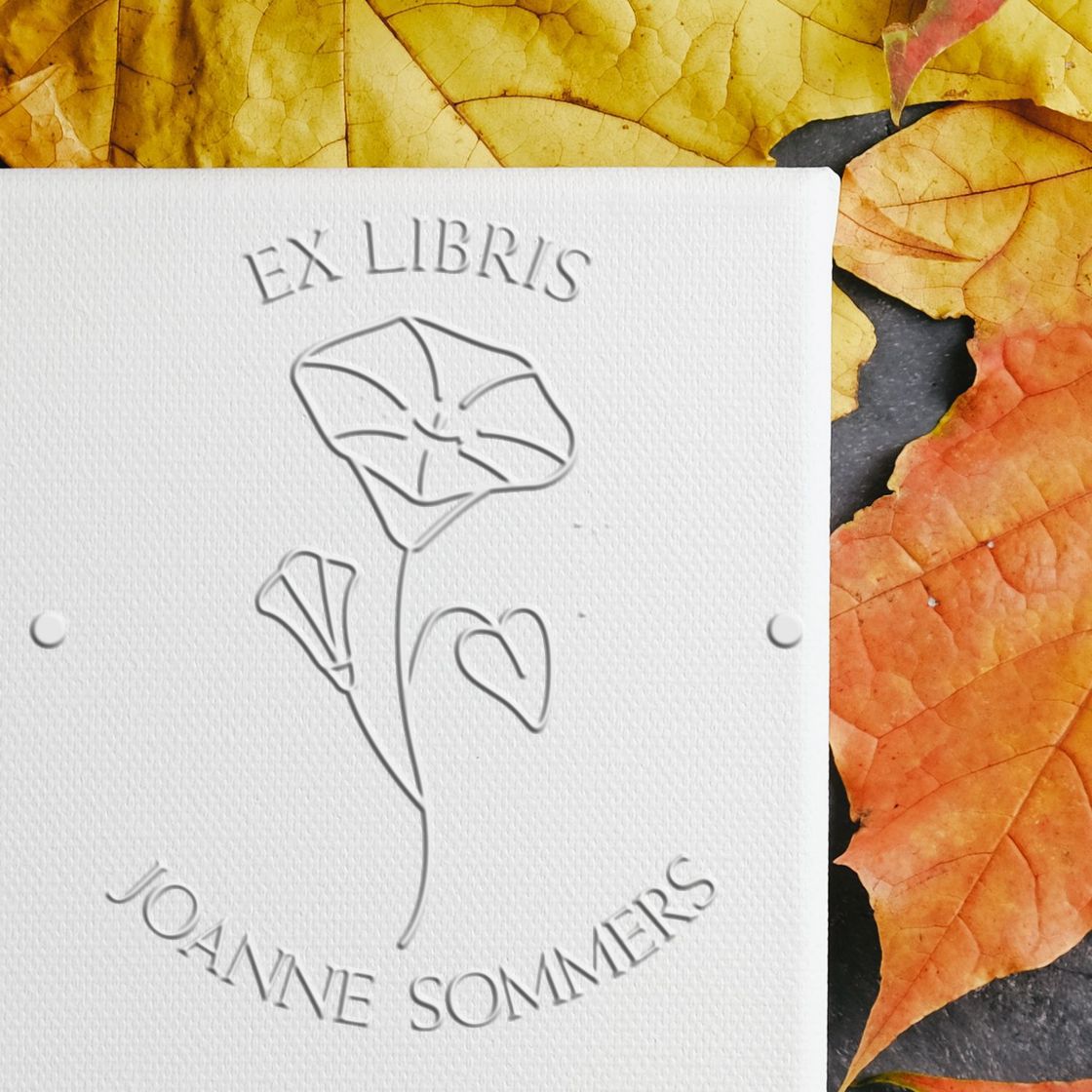 Soft September Morning Glory Custom Made My Library Embossed Stamp