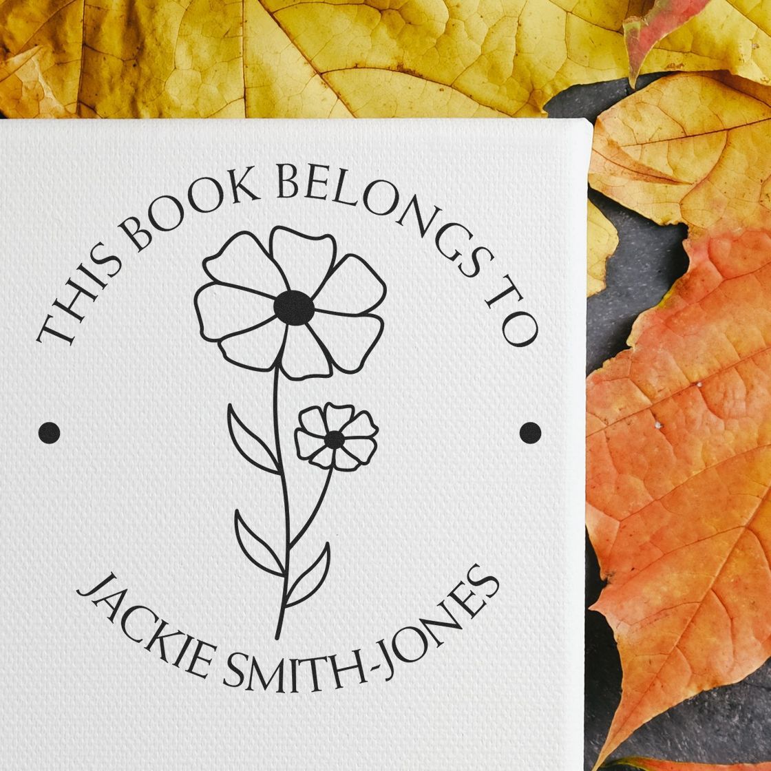 Wood Handle October Cosmos Custom Book Ownership Label Stamp - Engineer Seal Stamps