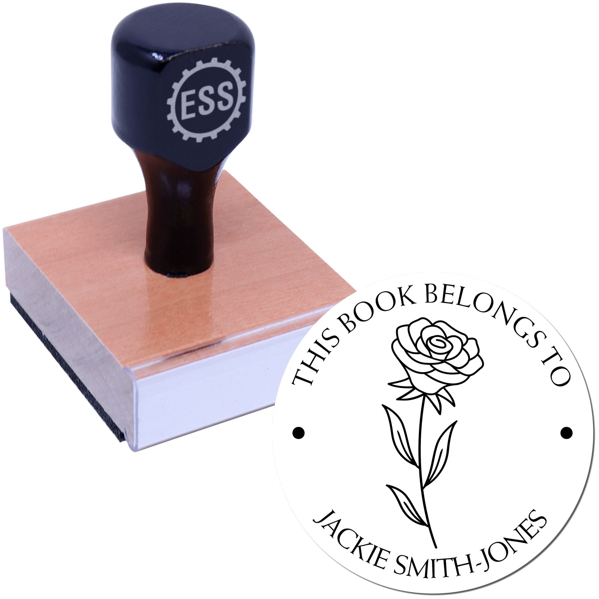 Wood Handle June Rose Custom Book Property Stamp - Engineer Seal Stamps