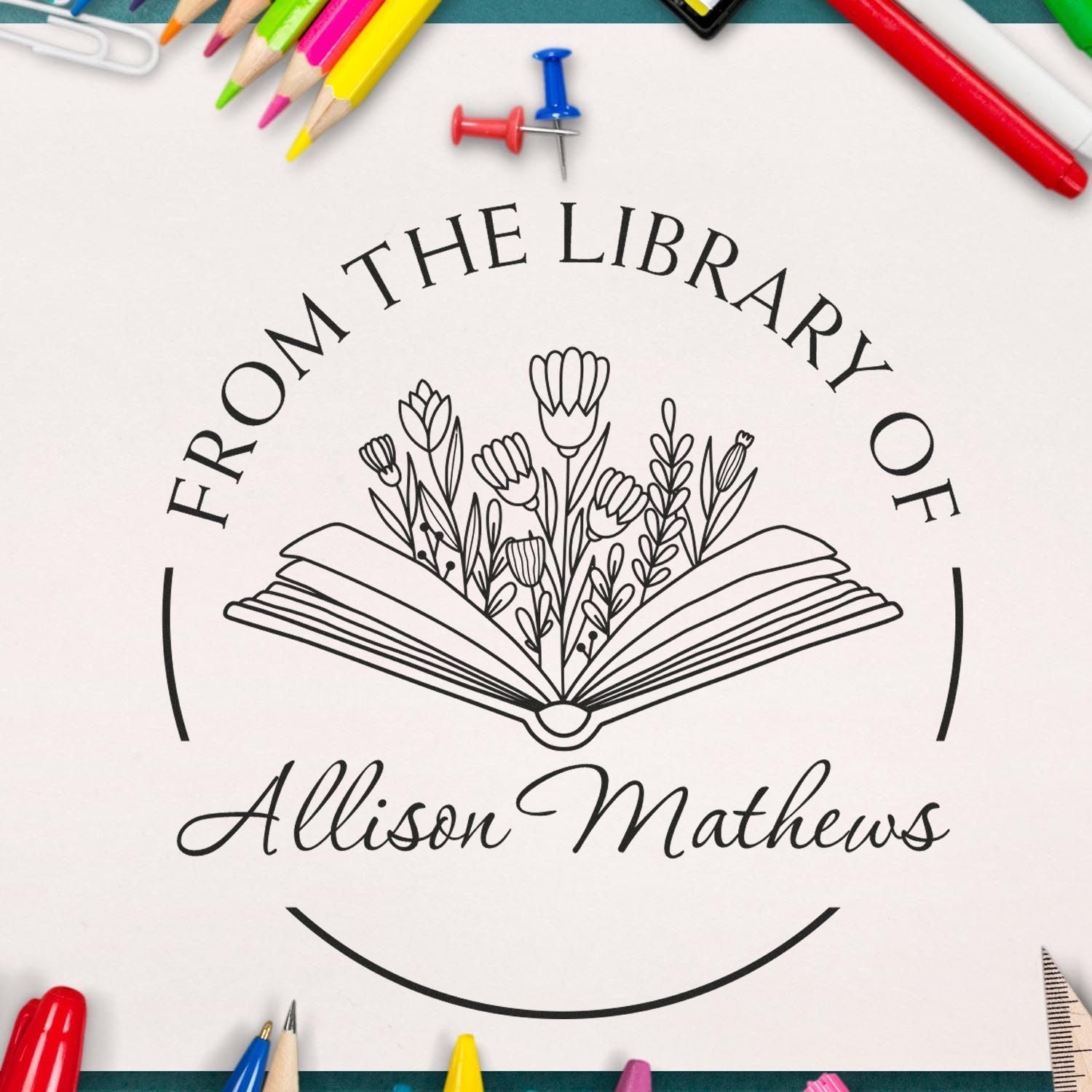 Self-Inking Lively Flowers with Book Customized Ownership Stamper - Engineer Seal Stamps