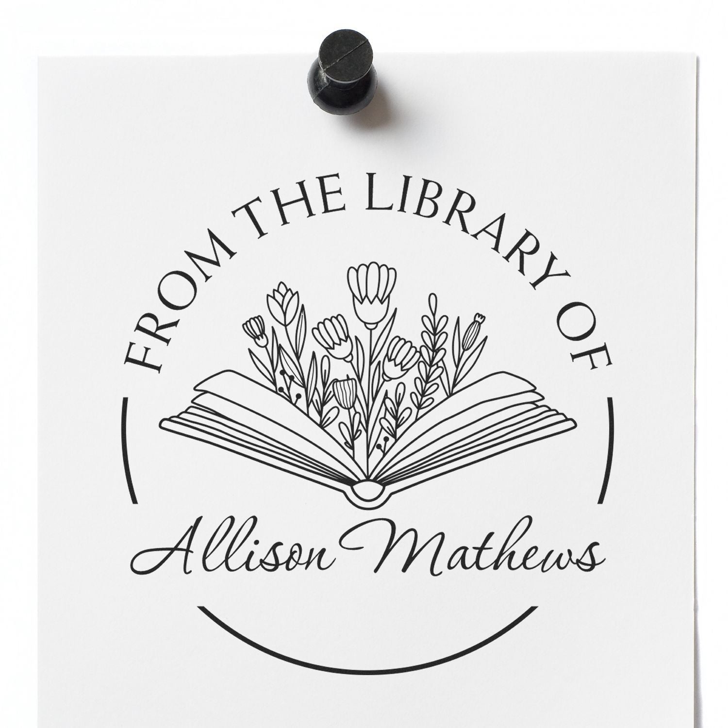 Wood Handle Lively Flowers with Book Personalized This Book Belongs To Stamp - Engineer Seal Stamps