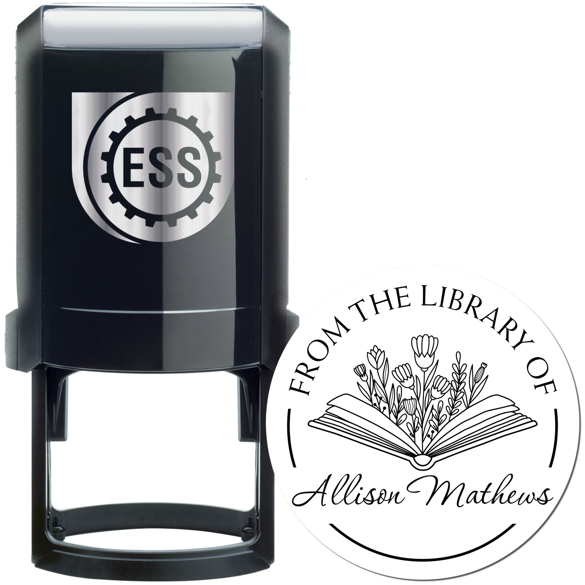 Self-Inking Lively Flowers with Book Customized Ownership Stamper - Engineer Seal Stamps