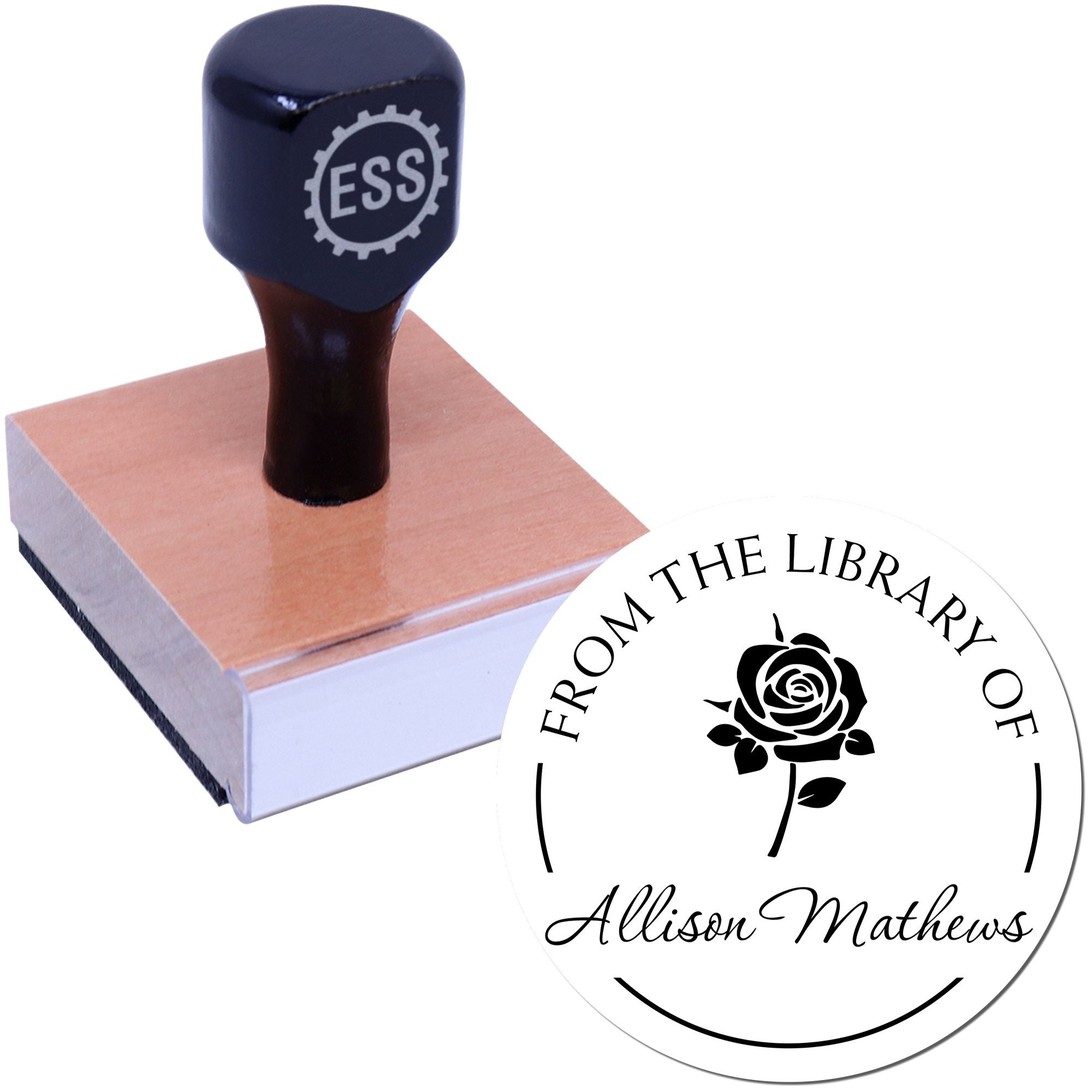 Wood Handle Prolific Rose Personalized This Book Belongs To Stamper - Engineer Seal Stamps