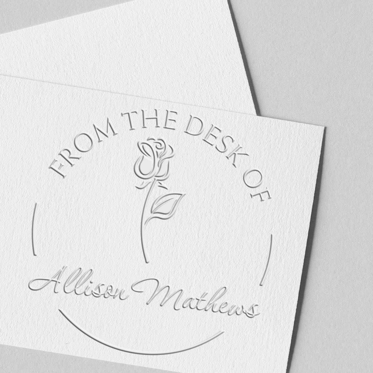 Soft Tranquil Rose Stem Custom Book Name Embossing Stamp