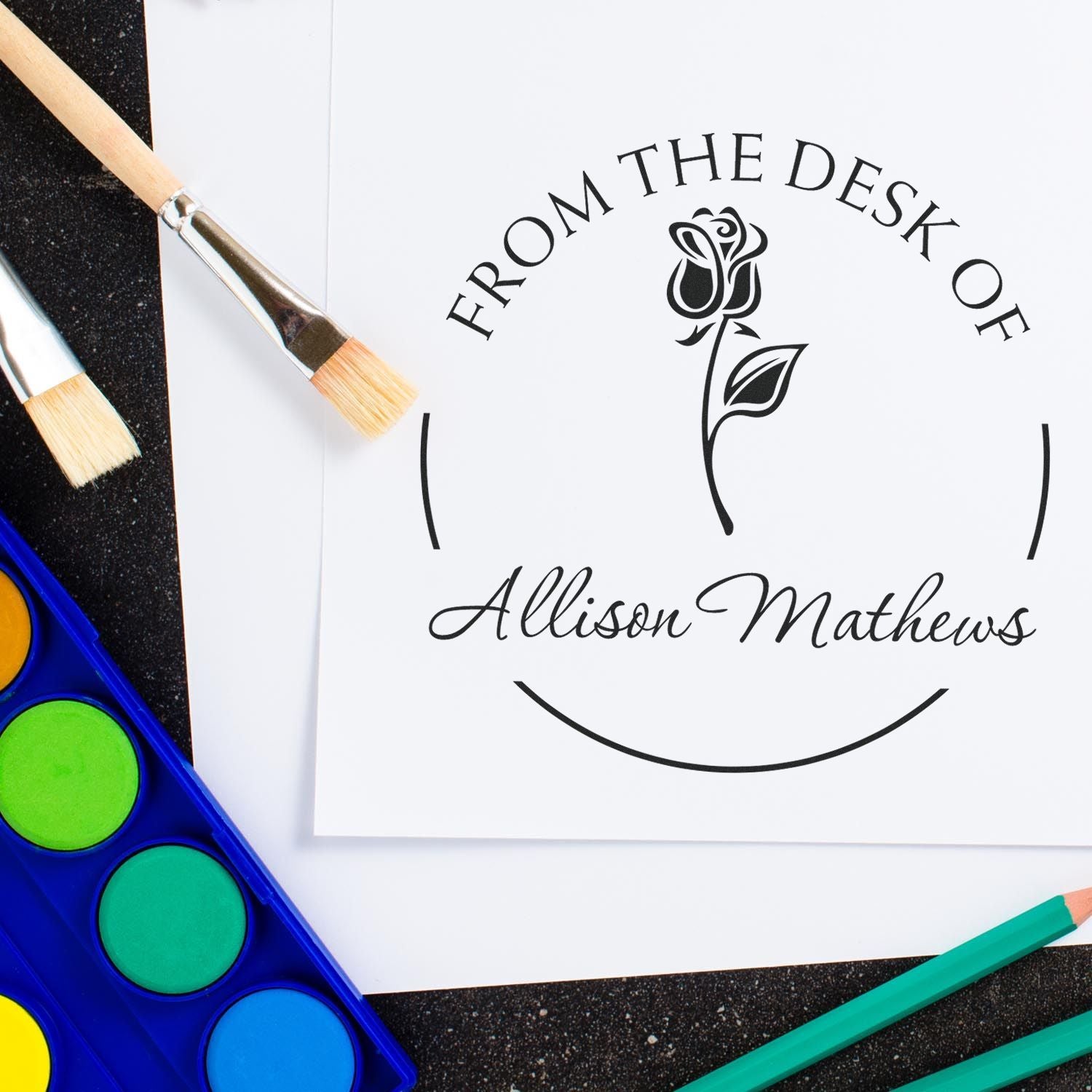 Wood Handle Tranquil Rose Stem Customized Belongs To Stamp - Engineer Seal Stamps