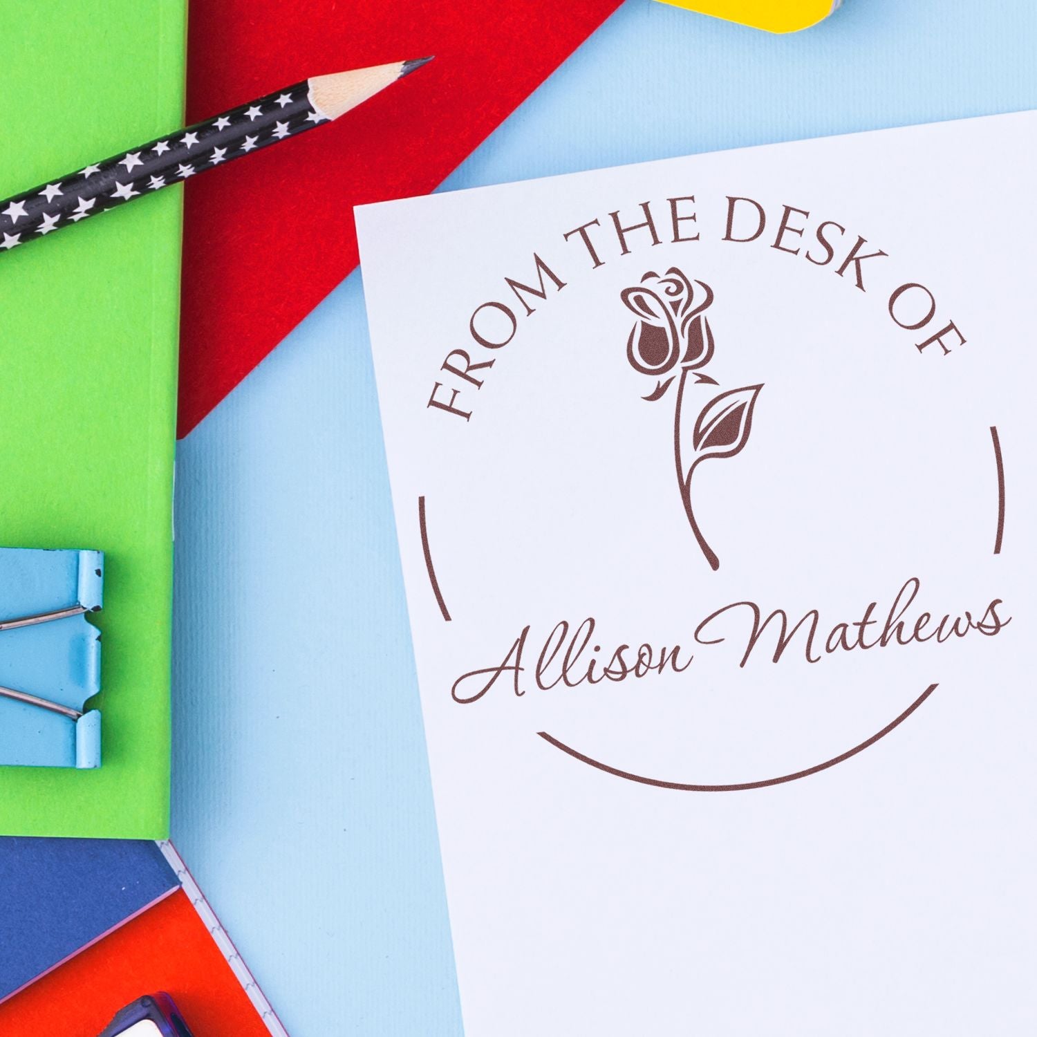 Self-Inking Tranquil Rose Stem Customized Personal Library Stamper - Engineer Seal Stamps