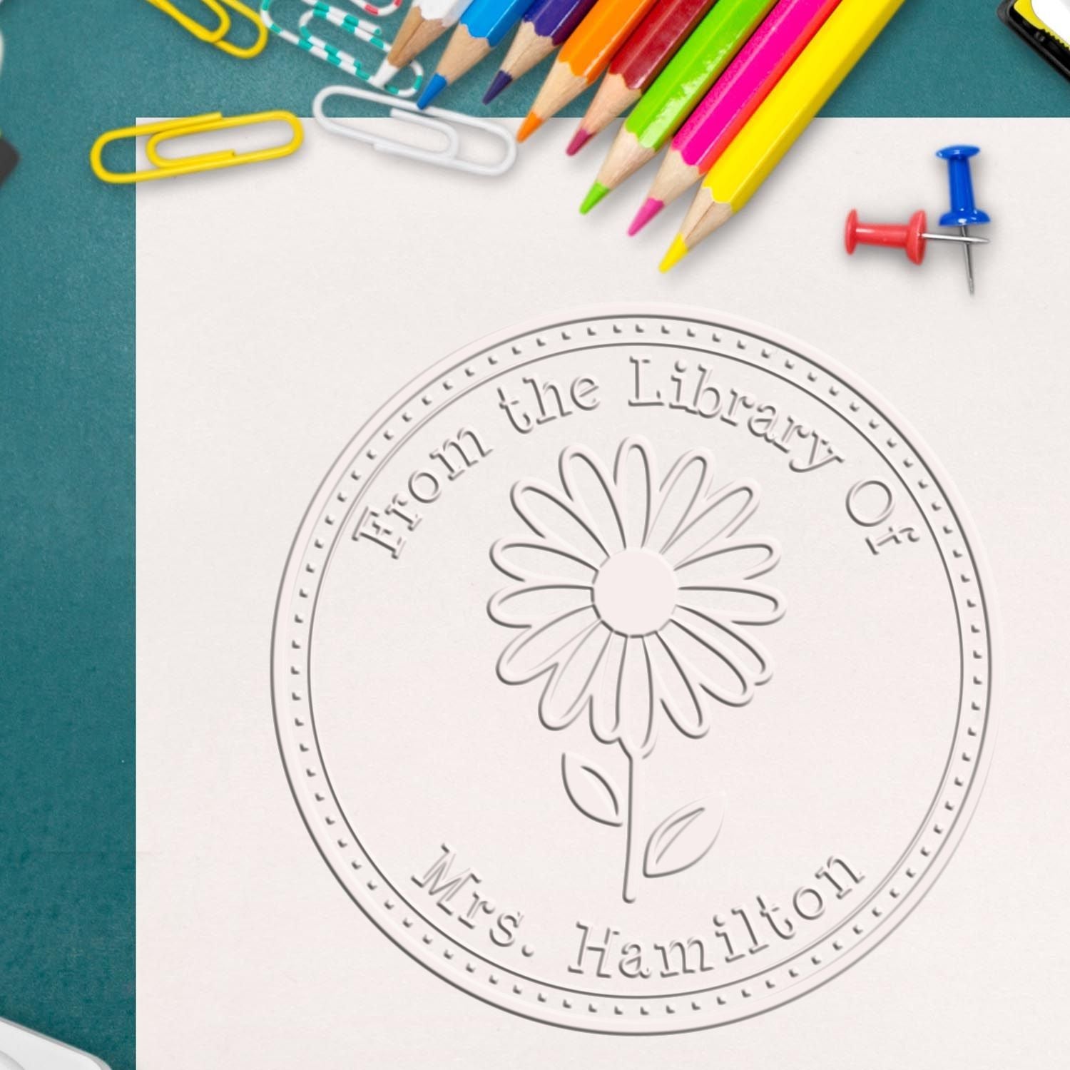 Soft Winsome Daisy Custom Personal Library Embossing Stamp