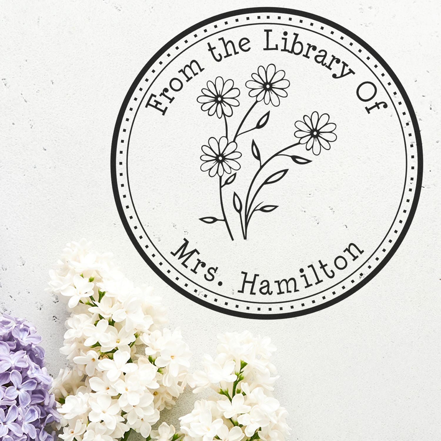 Pre-Inked Colorful Daisy Bouquet Personalized Bookworm Stamper - Engineer Seal Stamps