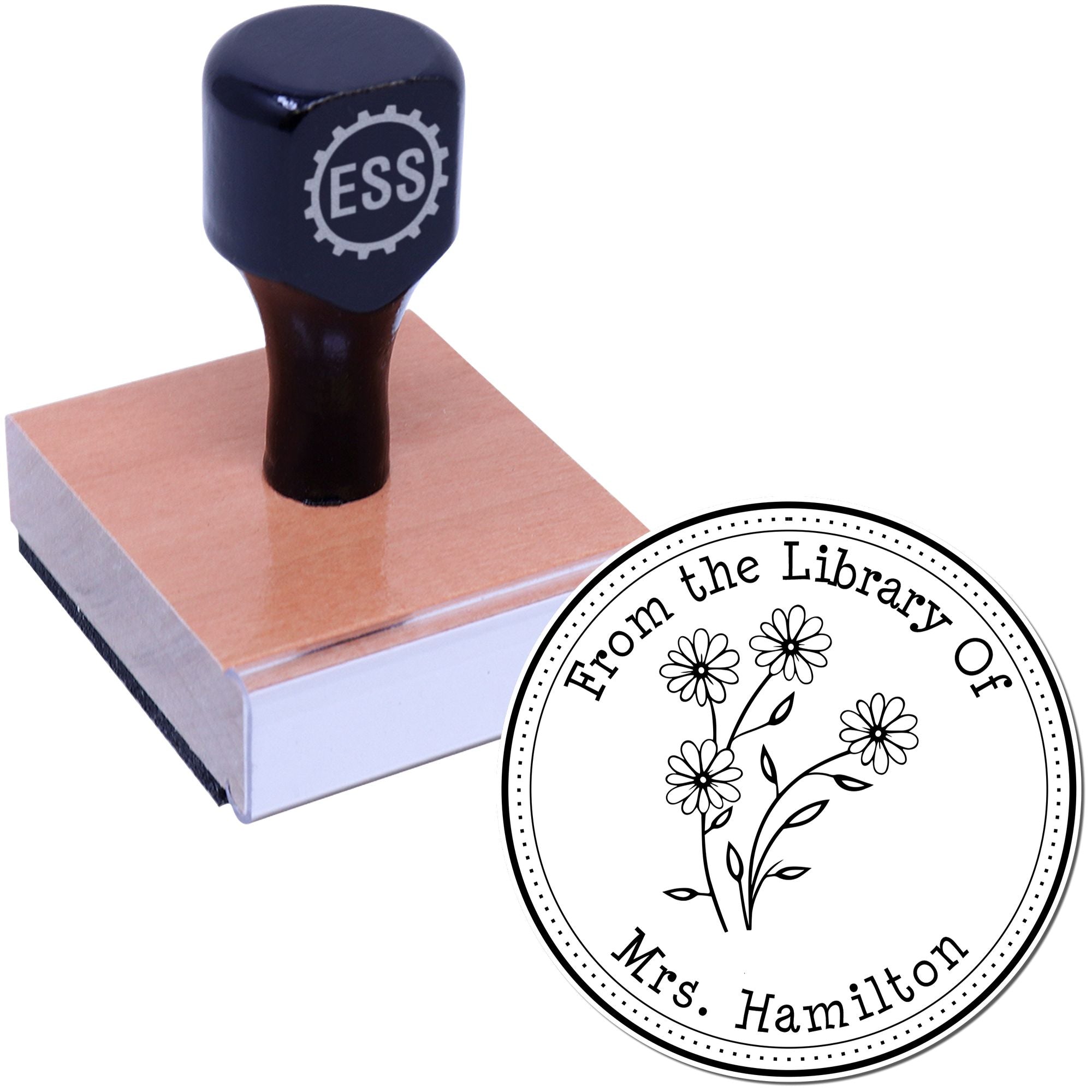 Wood Handle Colorful Daisy Bouquet Custom Belongs To Stamper - Engineer Seal Stamps