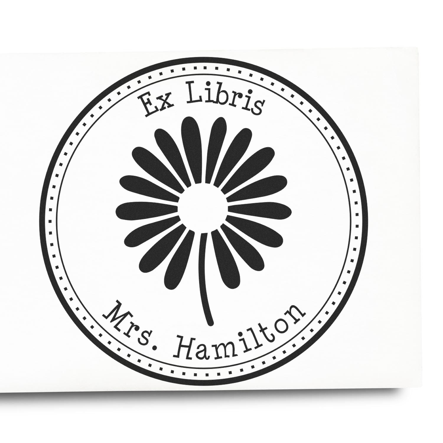 Wood Handle Ravishing Daisy Personalized Book Property Stamper - Engineer Seal Stamps