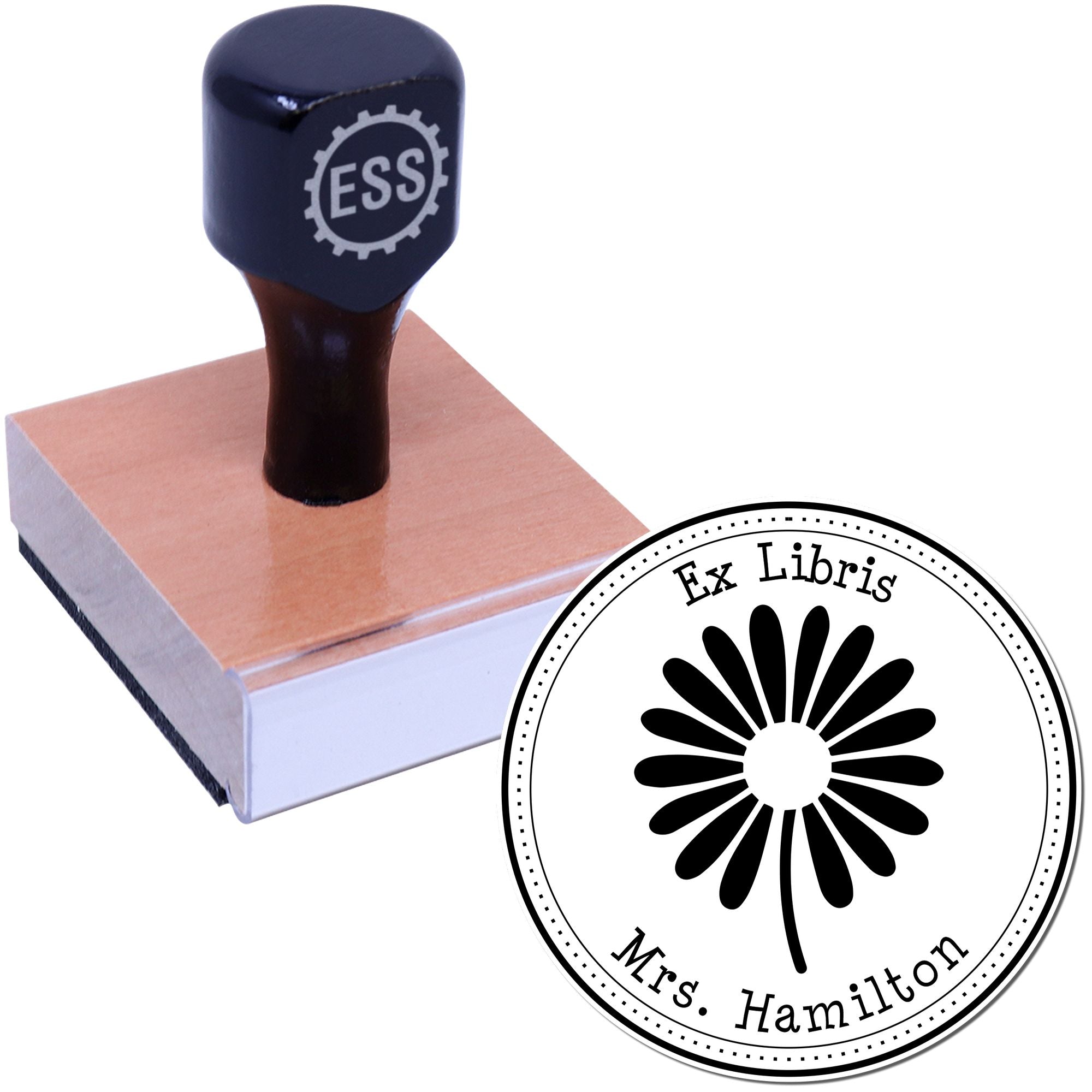 Wood Handle Ravishing Daisy Personalized Book Property Stamper - Engineer Seal Stamps