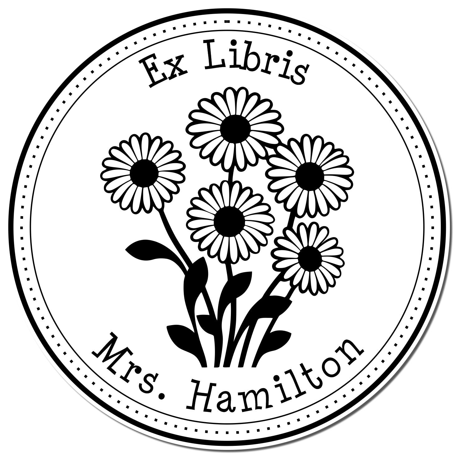 Wood Handle Glistening Daisy Bouquet Personalized Bookplate Stamp - Engineer Seal Stamps