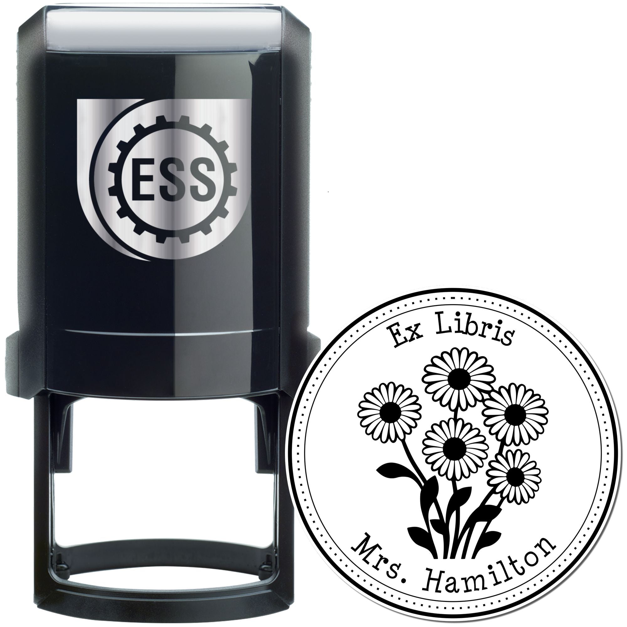 Self-Inking Glistening Daisy Bouquet Customized Book Belongs to Stamper - Engineer Seal Stamps