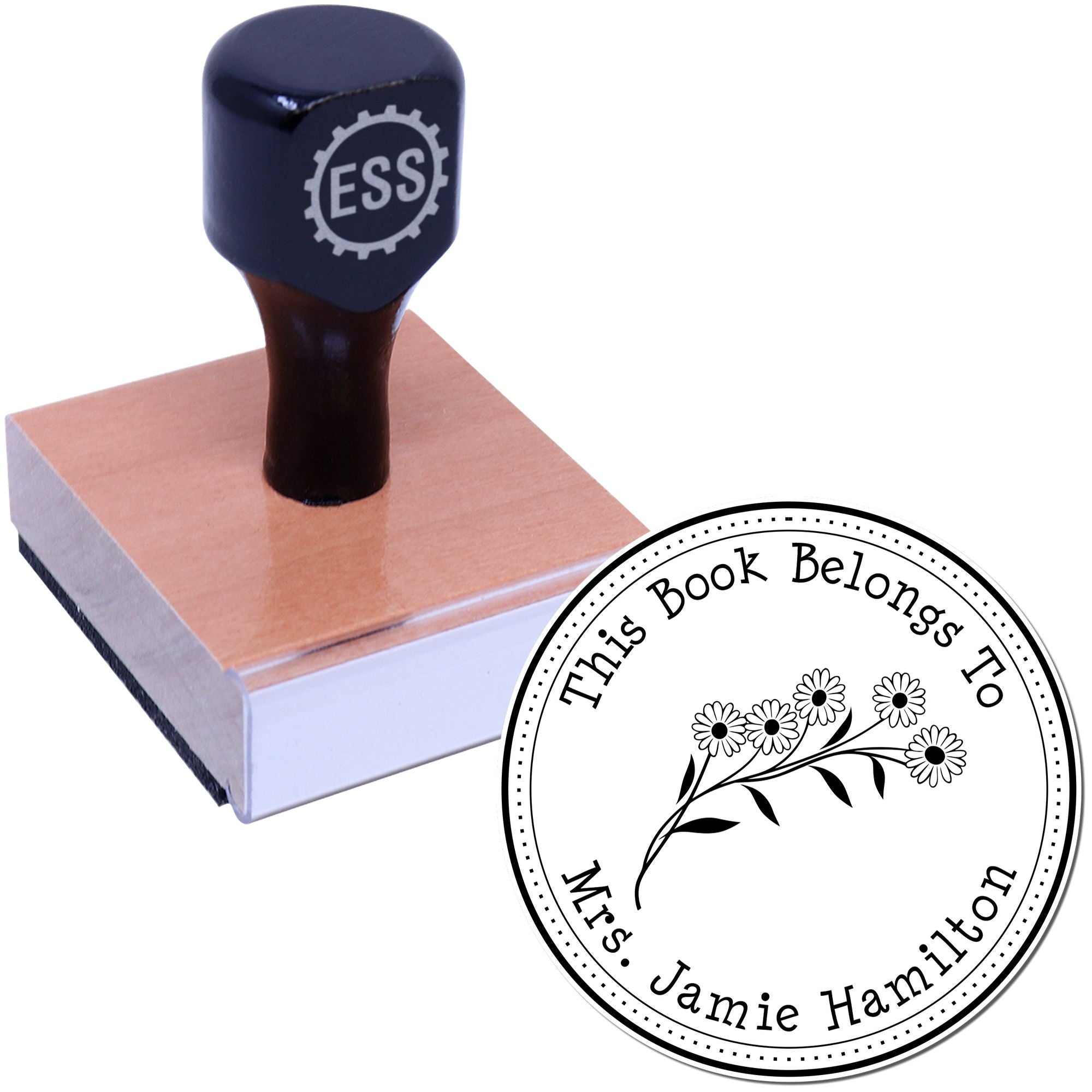 Wood Handle Divine Daisies Personalized Bookplate Stamper - Engineer Seal Stamps