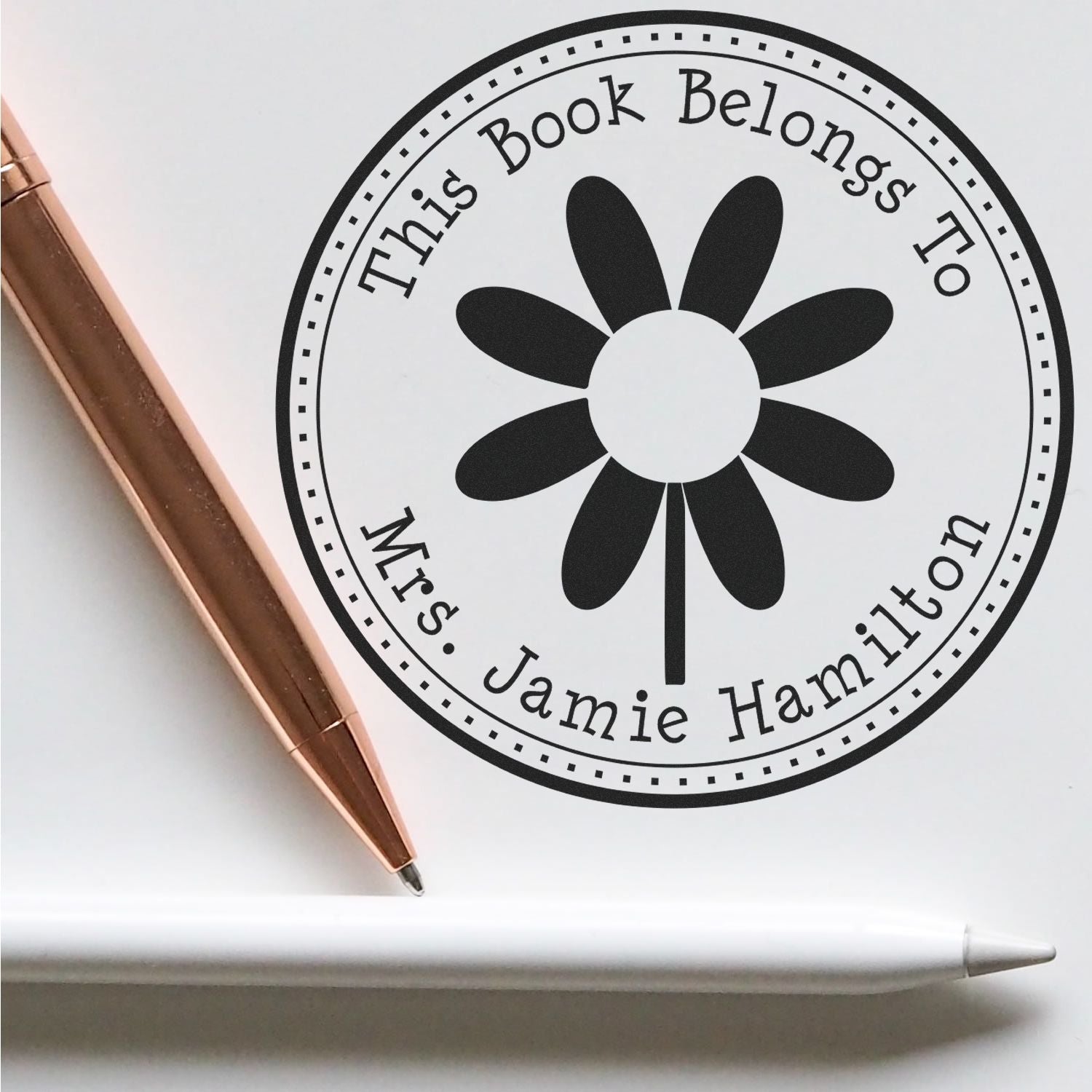 Wood Handle Dreamy Daisy Personalized Bookworm Stamp - Engineer Seal Stamps