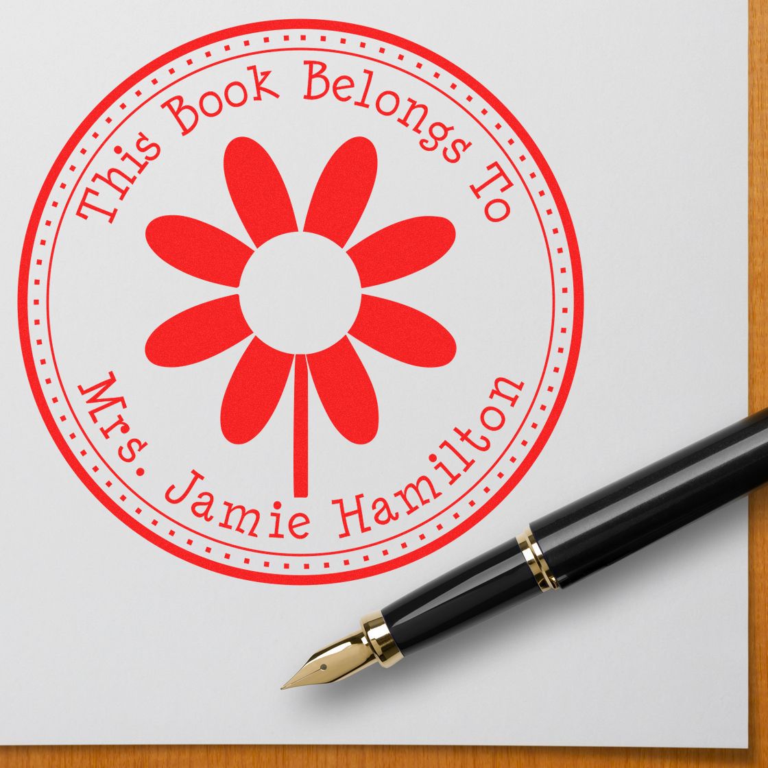 Wood Handle Dreamy Daisy Personalized Bookworm Stamp - Engineer Seal Stamps