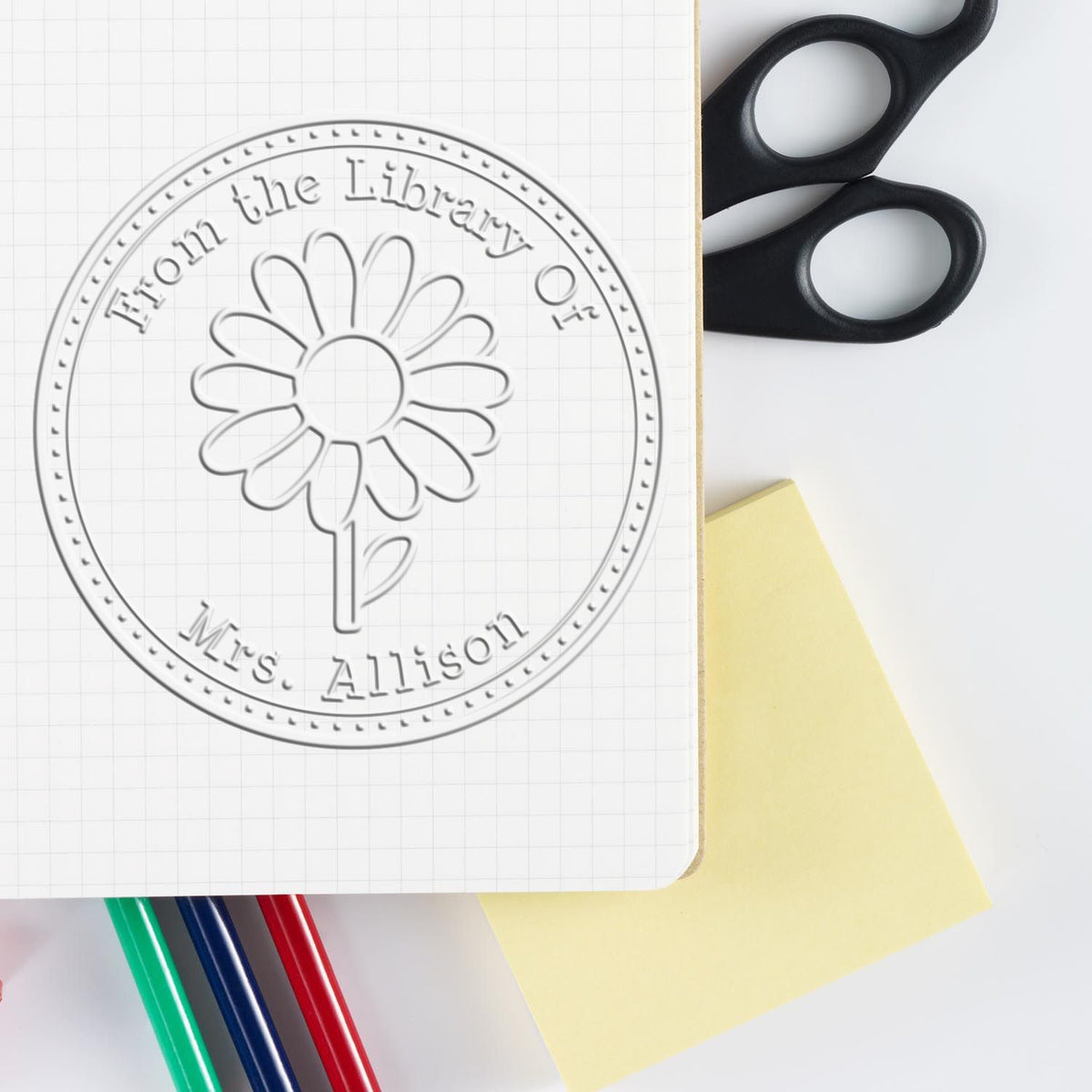 Shiny Soft Darling Meadow Daisy floral stamp being pressed, showing detailed flower design on rubber stamp for crafting and scrapbooking.